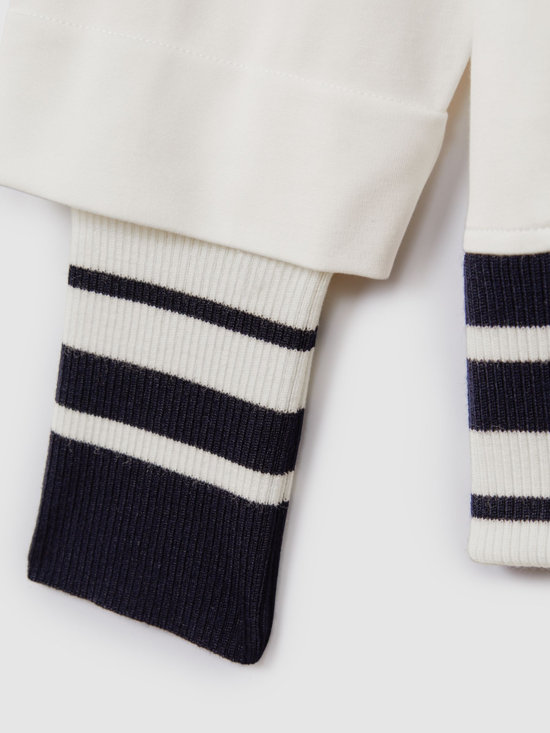 Striped Trim Hoodie in Navy/Ivory - Image 6 of 6