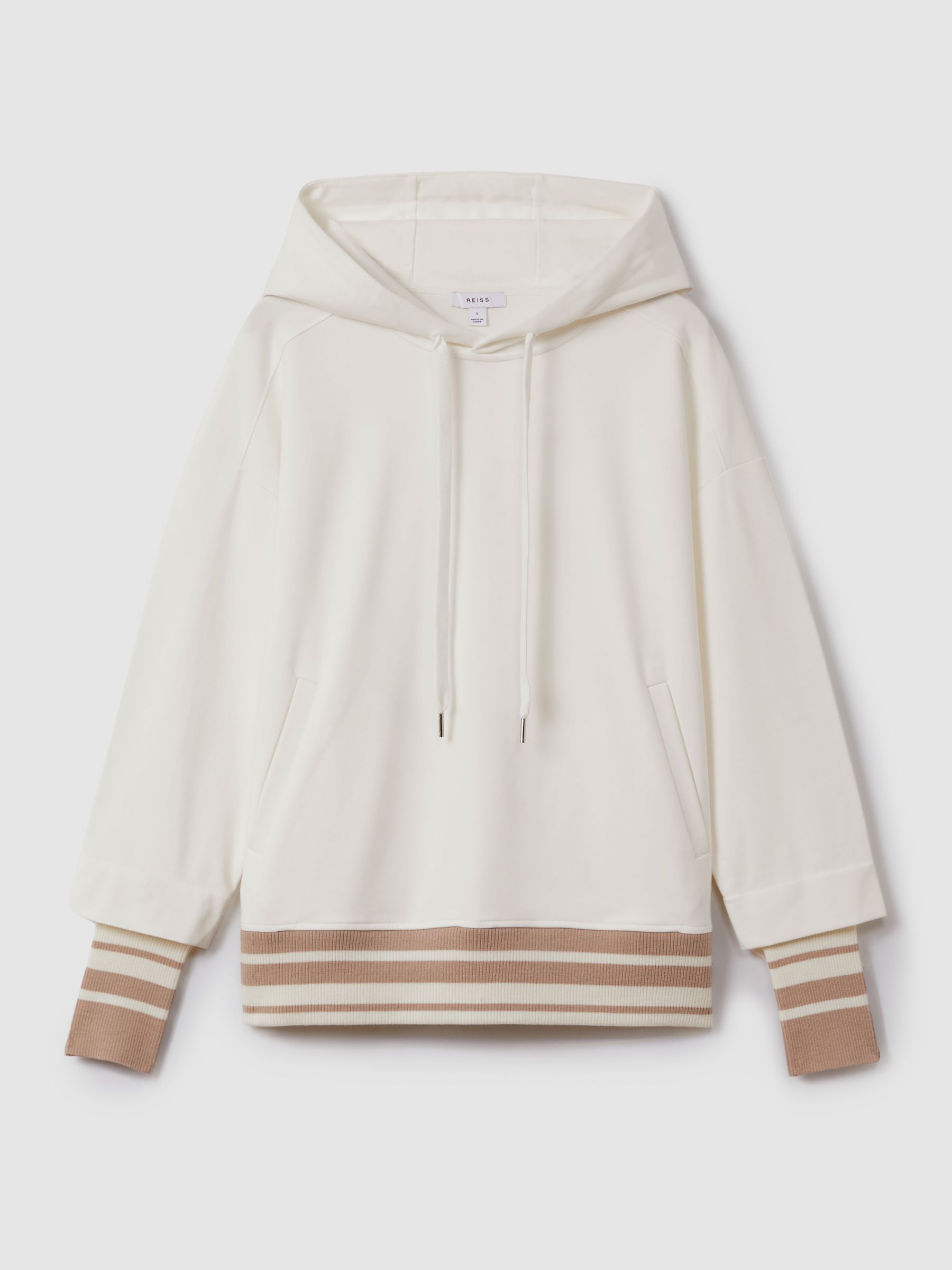 Striped Trim Hoodie in Mink/Ivory - Image 2 of 6