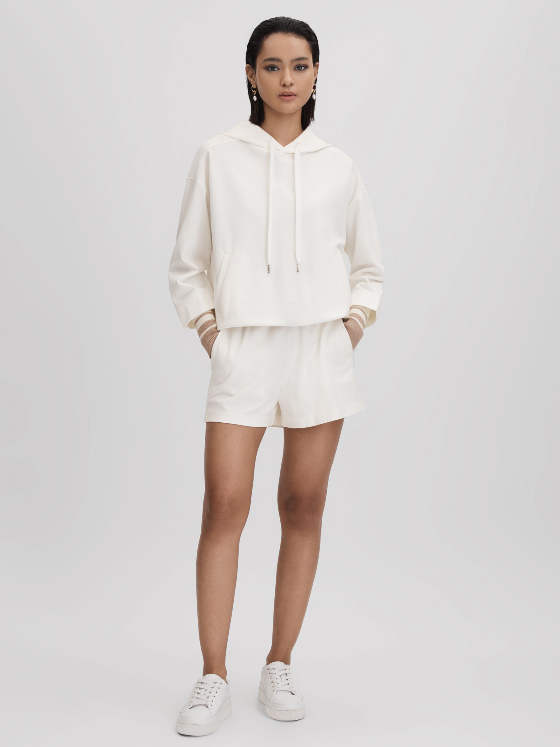 Striped Trim Hoodie in Mink/Ivory - Image 3 of 6