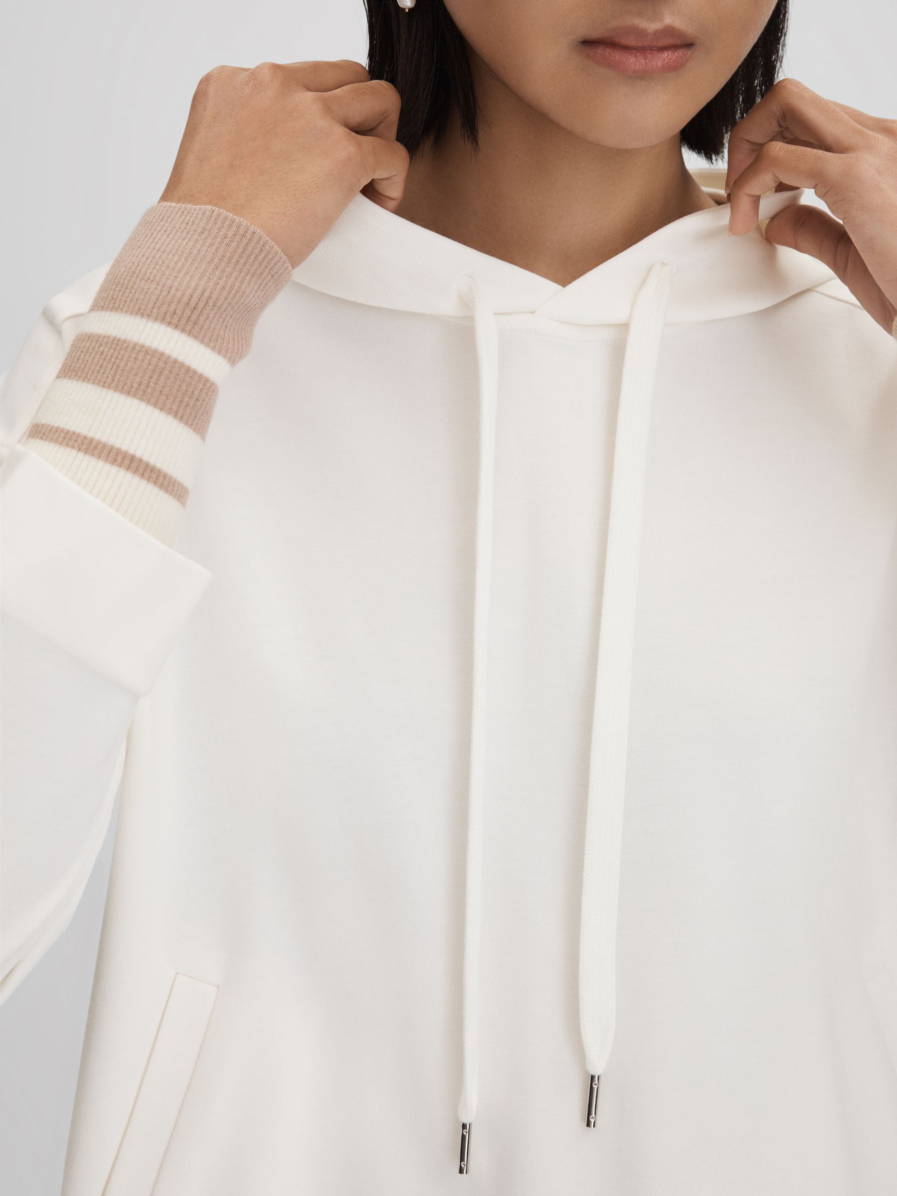 Striped Trim Hoodie in Mink/Ivory - Image 4 of 6