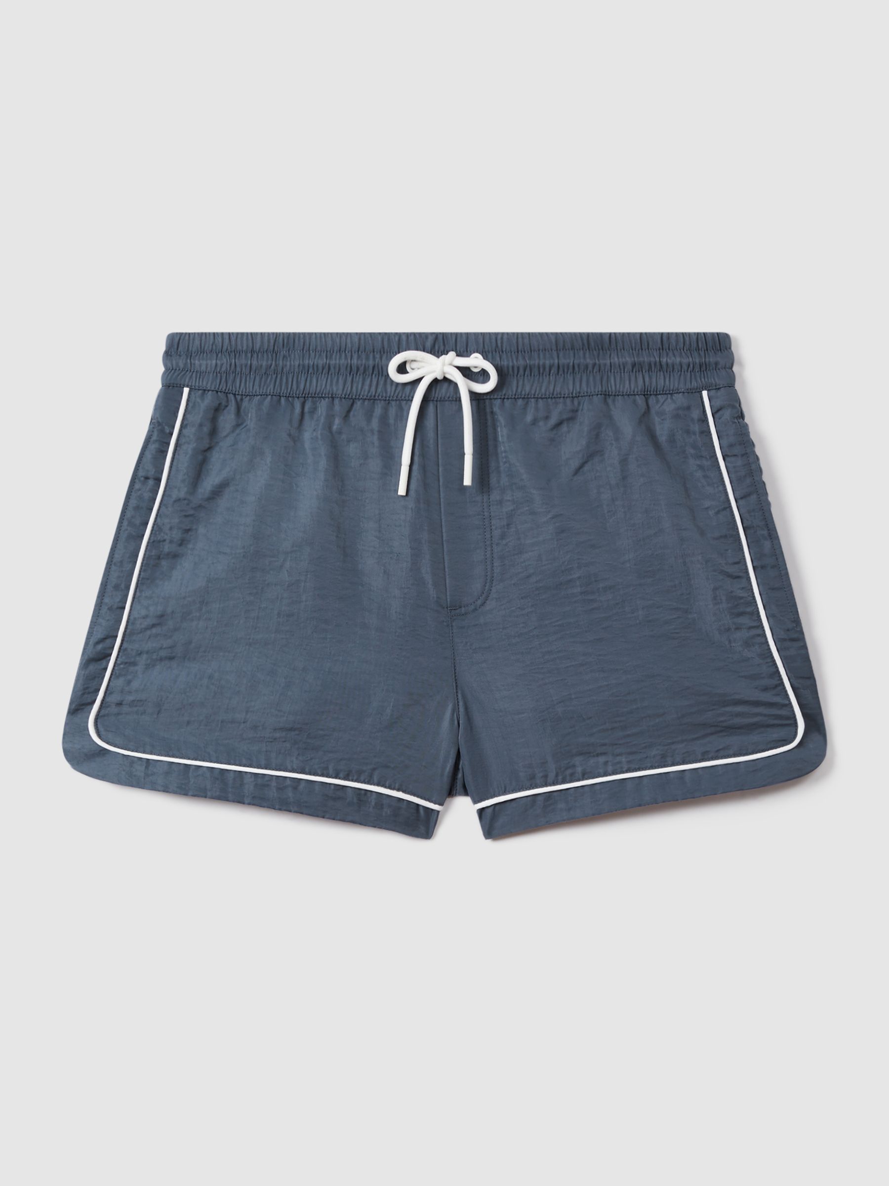 Piped Drawstring Swim Shorts in Airforce Blue - Image 2 of 6