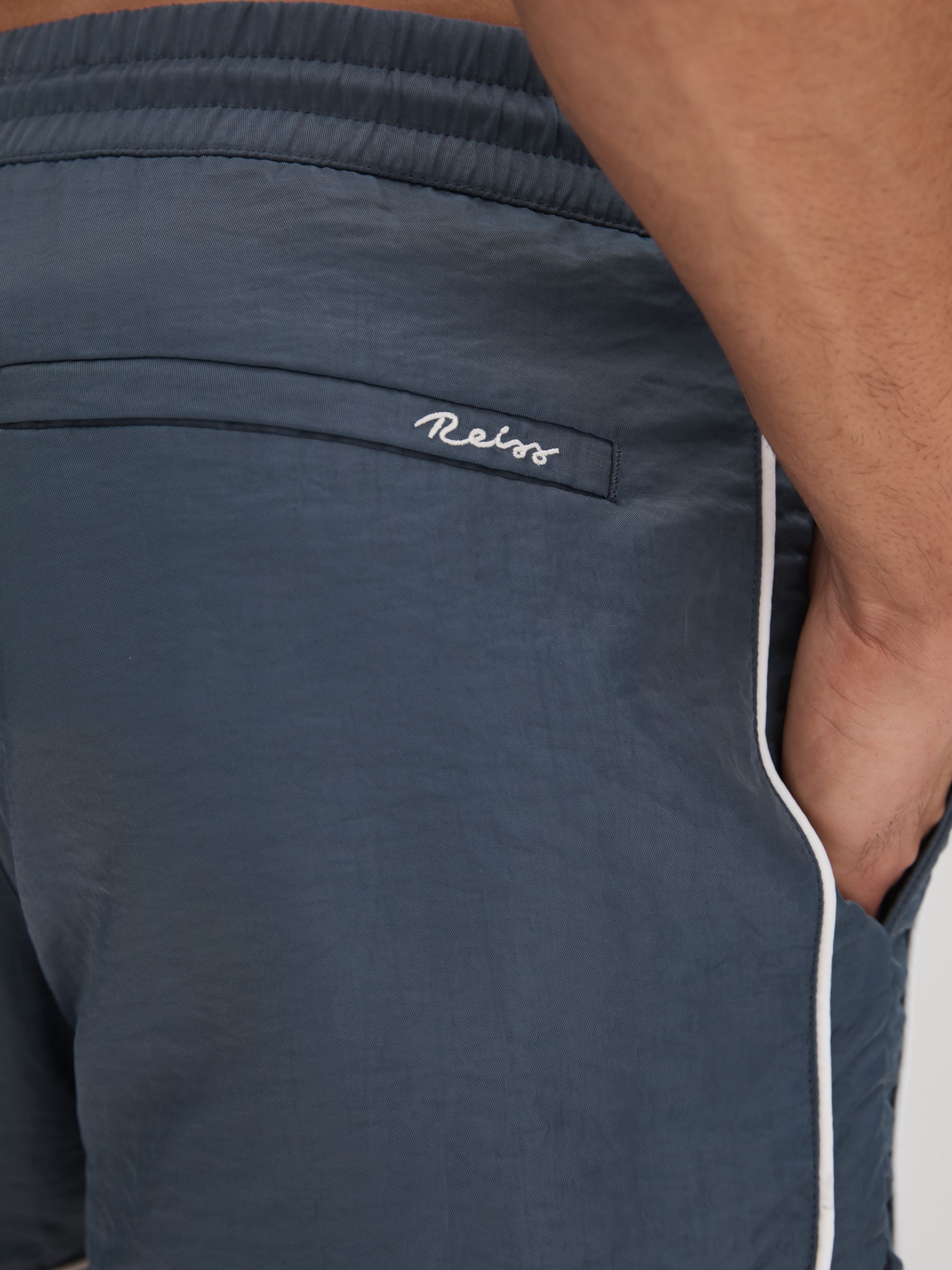 Piped Drawstring Swim Shorts in Airforce Blue - Image 4 of 6