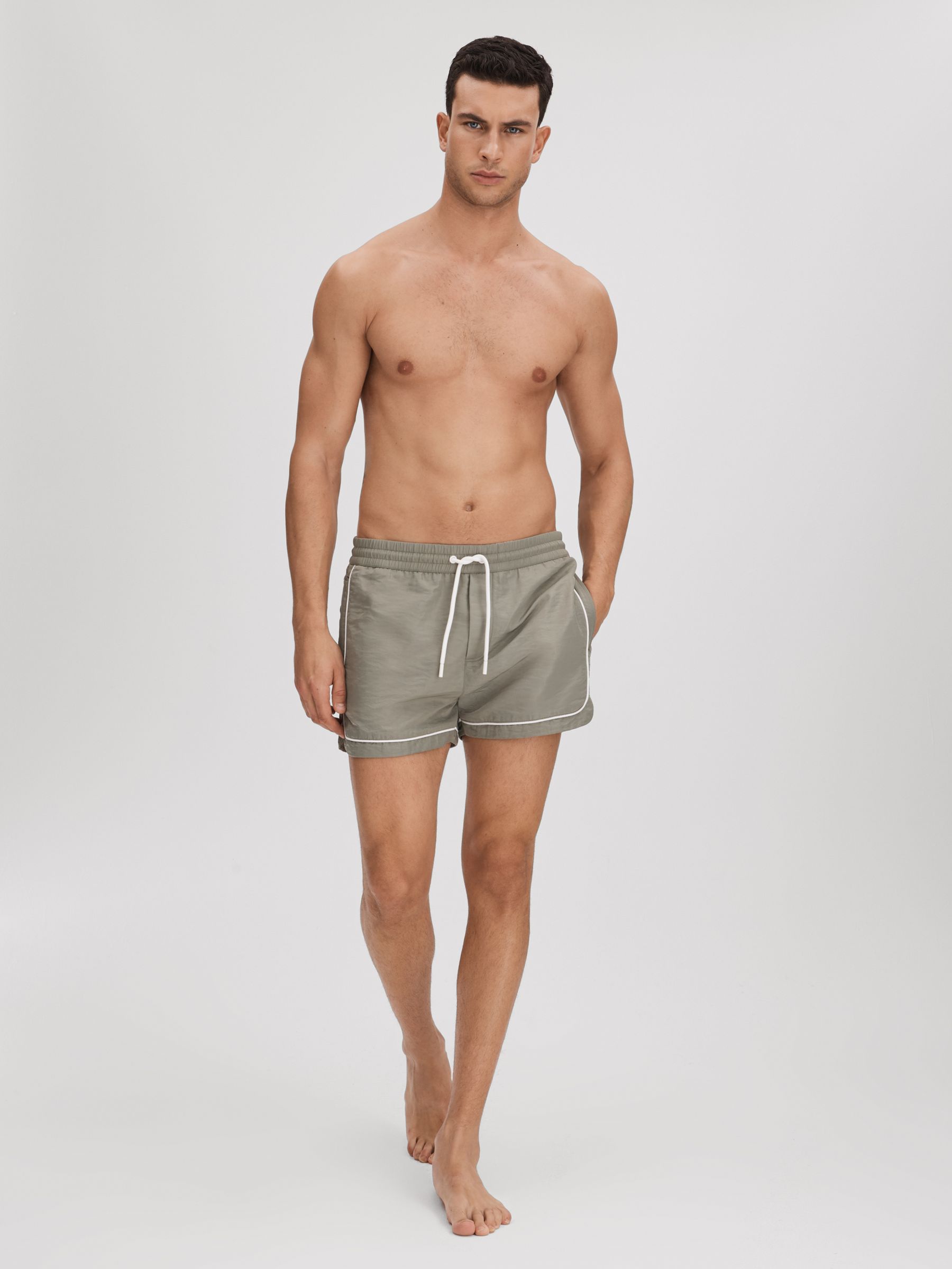 Piped Drawstring Swim Shorts in Pistachio - Image 1 of 6