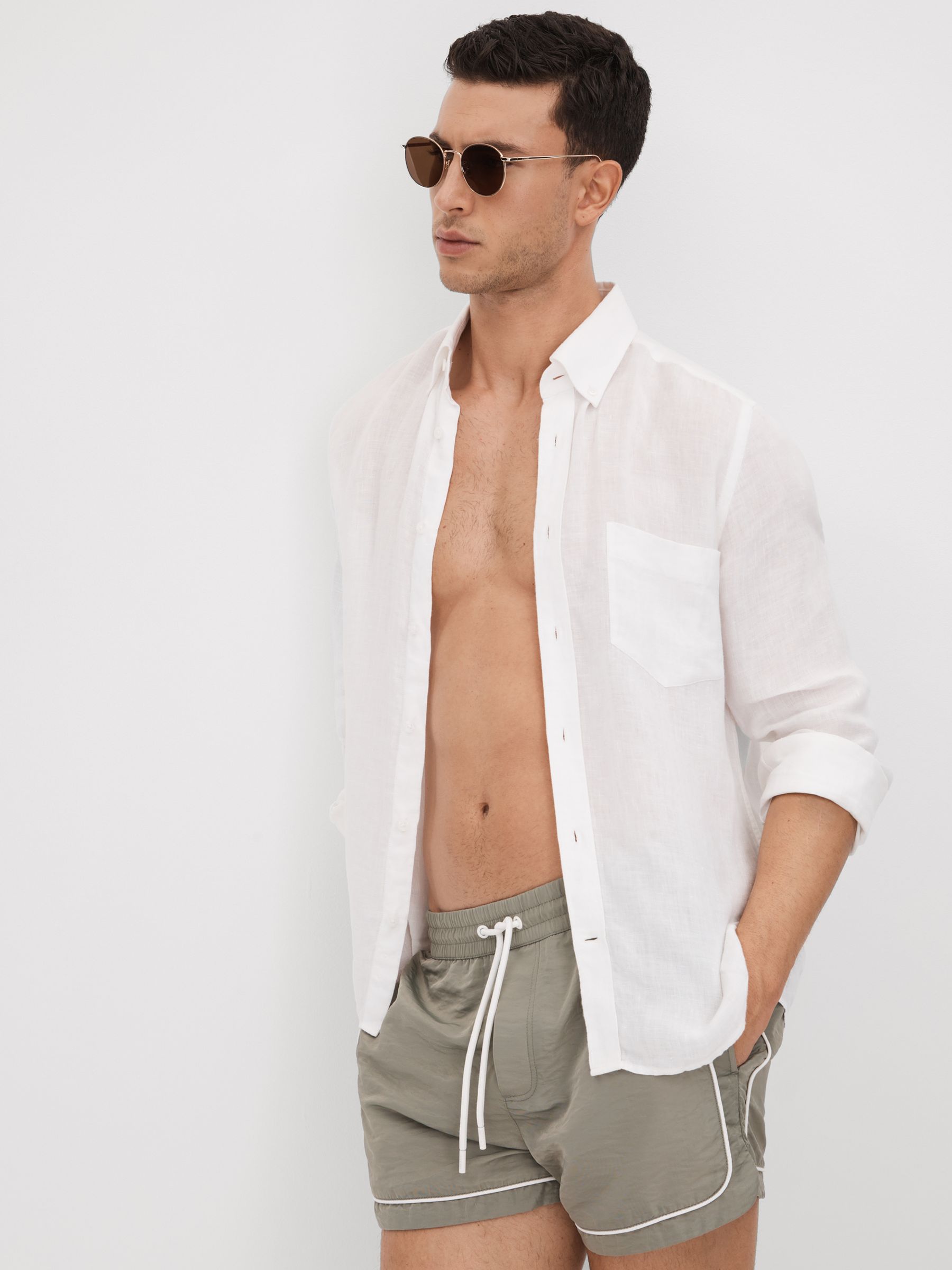Piped Drawstring Swim Shorts in Pistachio - Image 3 of 6