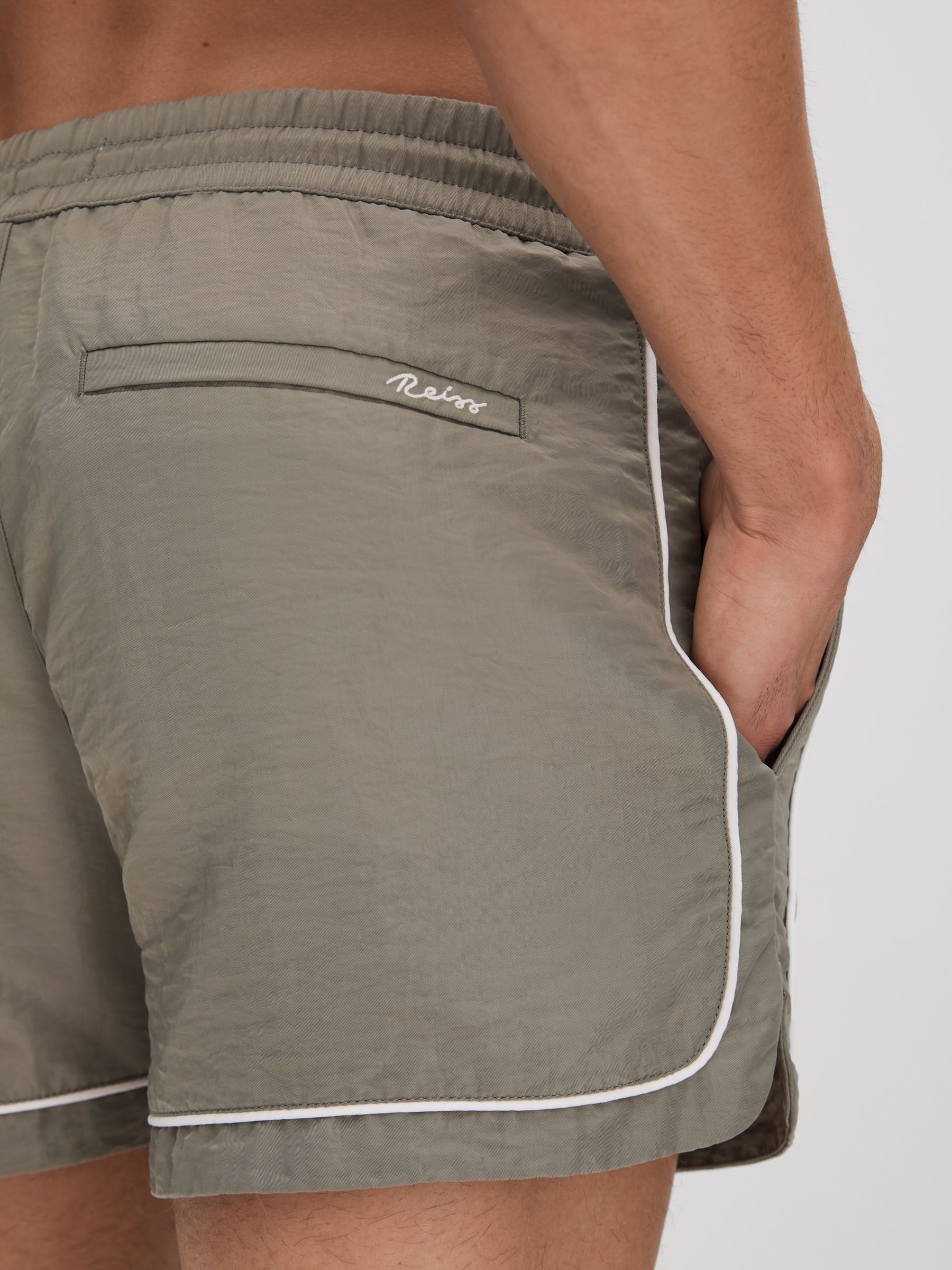 Piped Drawstring Swim Shorts in Pistachio - Image 4 of 6