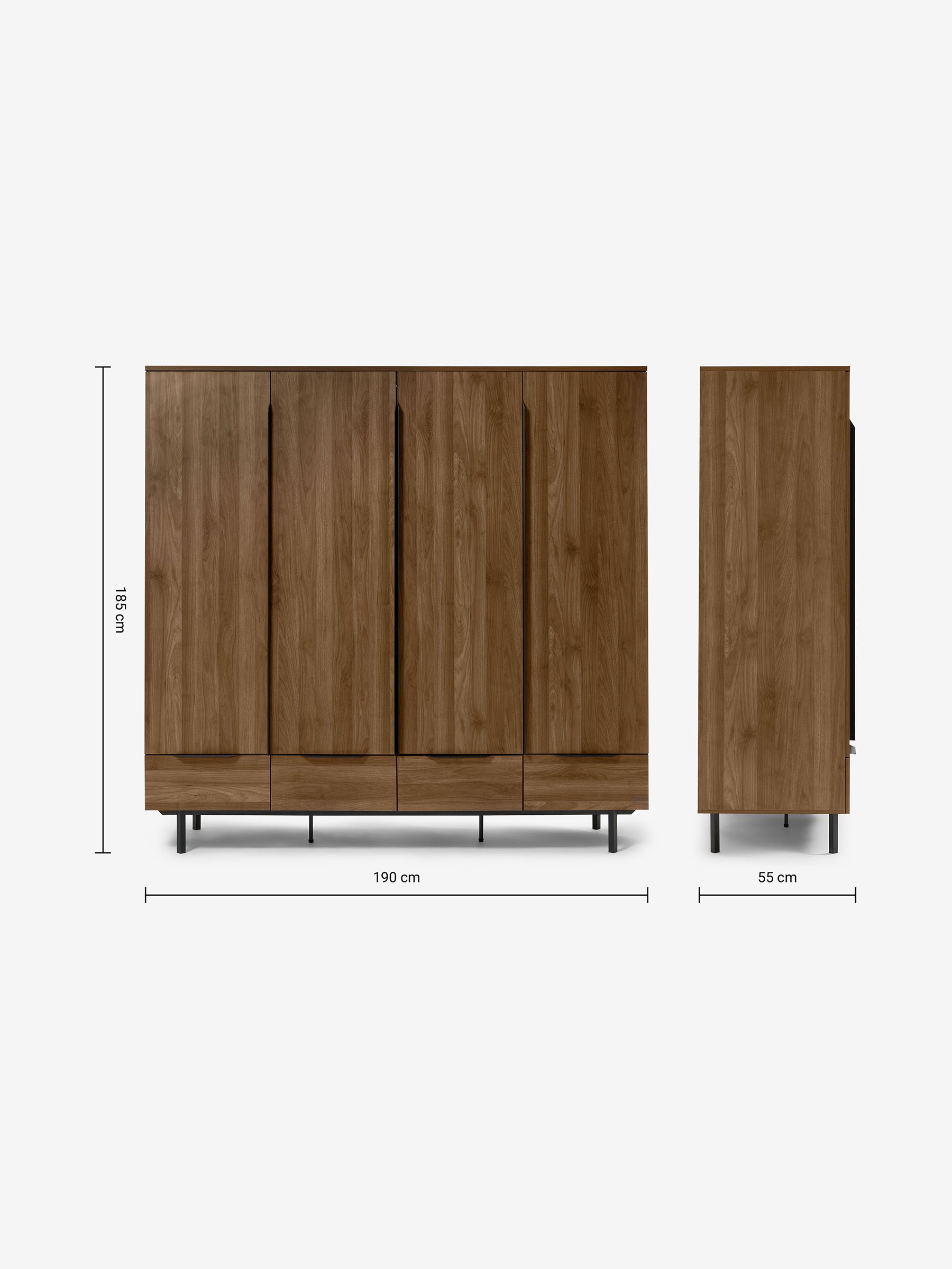 Damien 4 Door, 4 Drawer Wardrobe in Walnut Effect | Made
