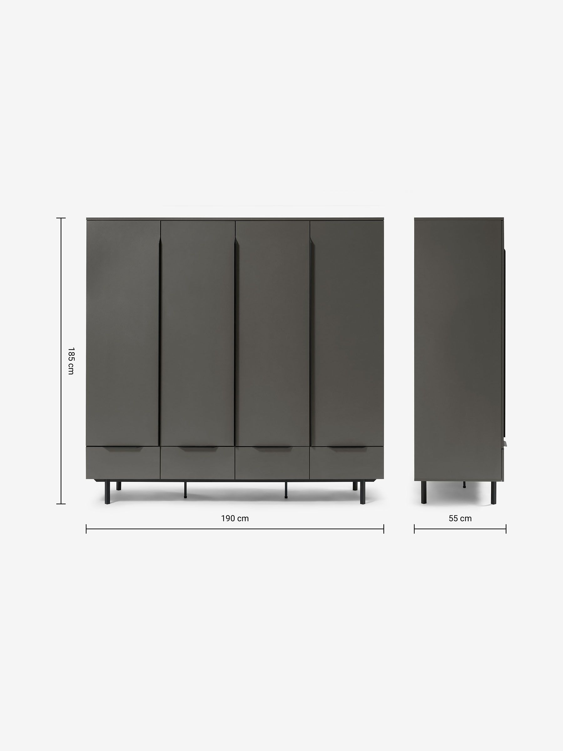 Damien 4 Door, 4 Drawer Wardrobe in Graphite Grey - Image 2 of 2