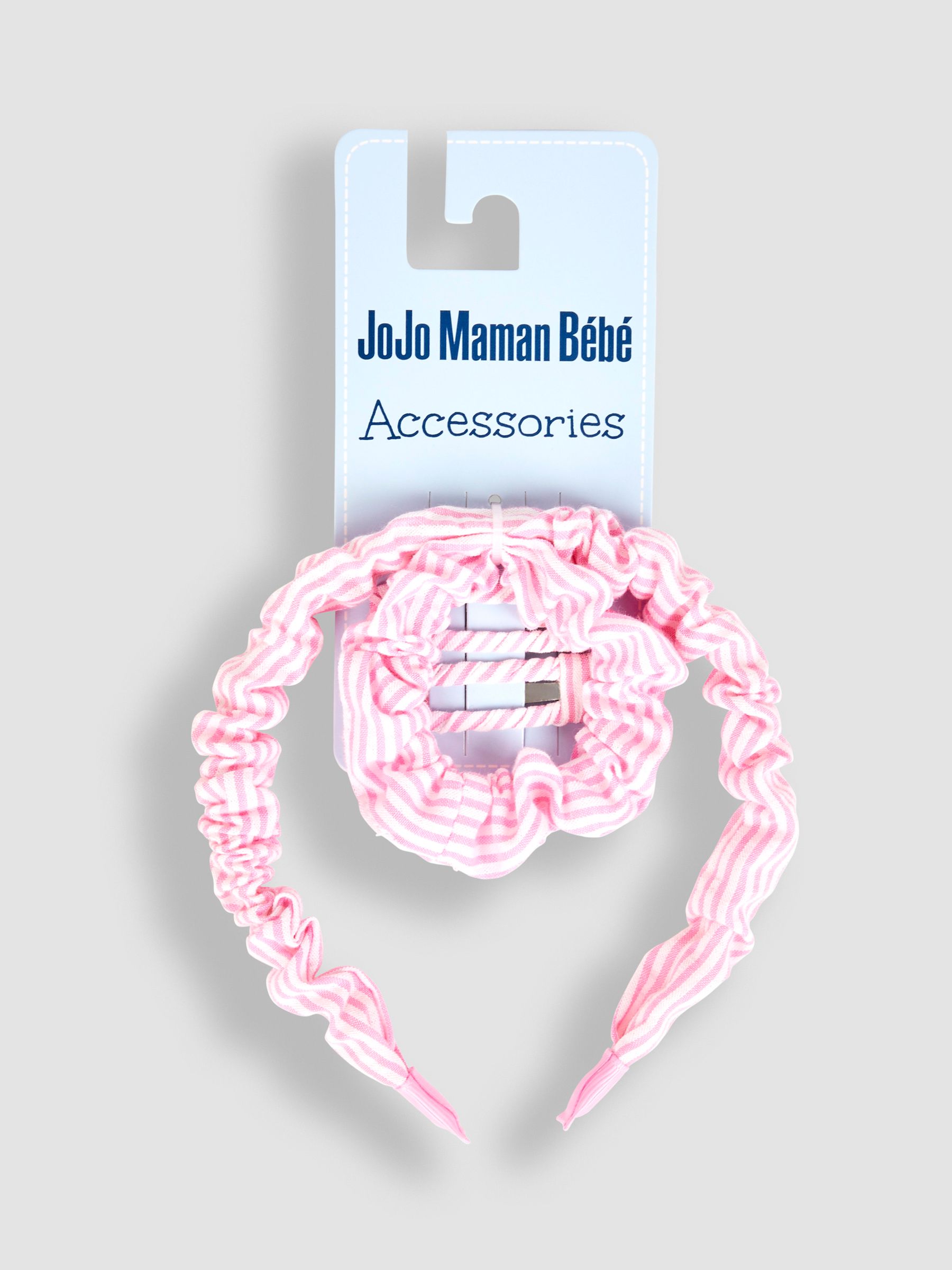 Stripe Headband, Clips And Scrunchie Set in Pink - Image 1 of 5