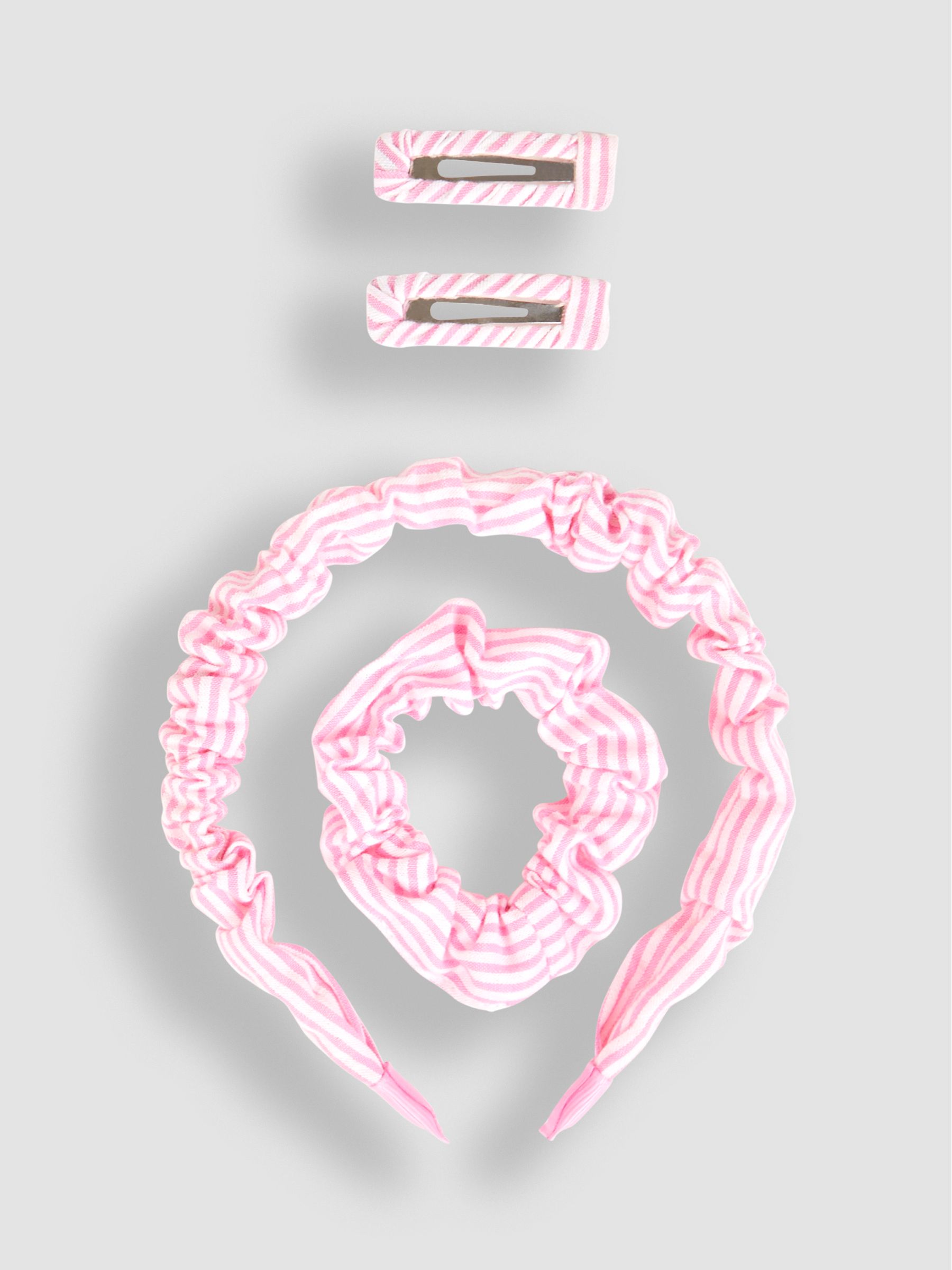 Stripe Headband, Clips And Scrunchie Set in Pink - Image 2 of 5