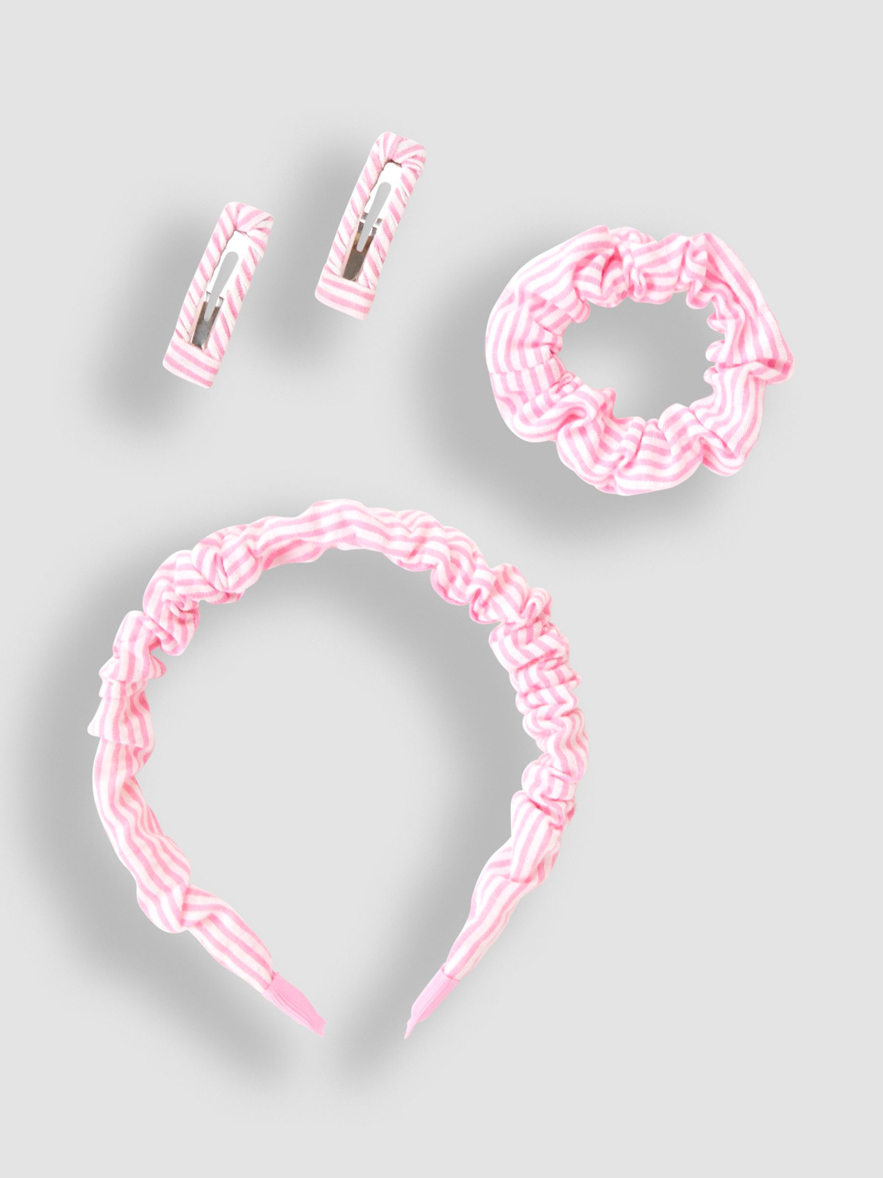 Stripe Headband, Clips And Scrunchie Set in Pink - Image 3 of 5
