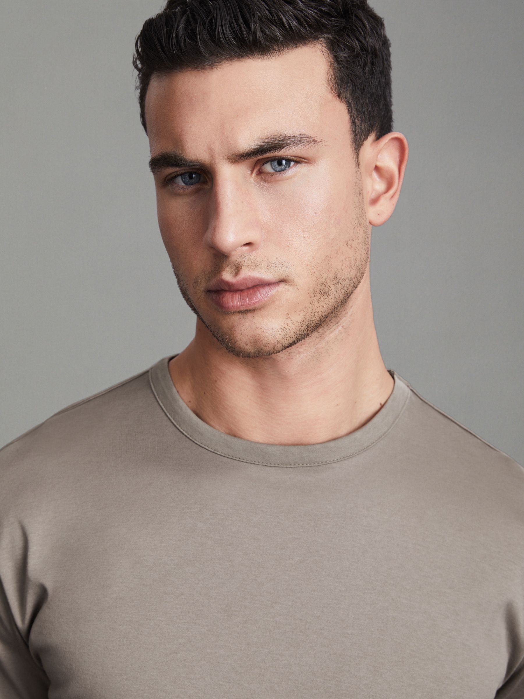 Mercerised Cotton Crew Neck T-Shirt in Cinder - Image 4 of 5