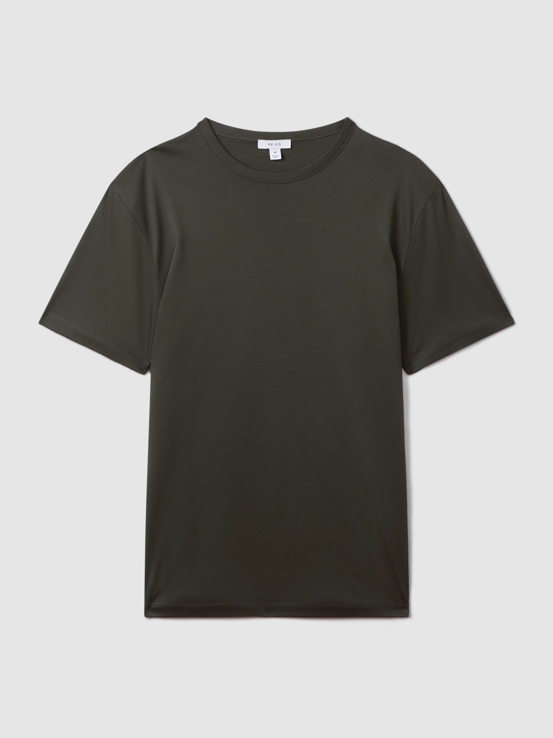 Mercerised Cotton Crew Neck T-Shirt in Dark Olive - Image 2 of 5