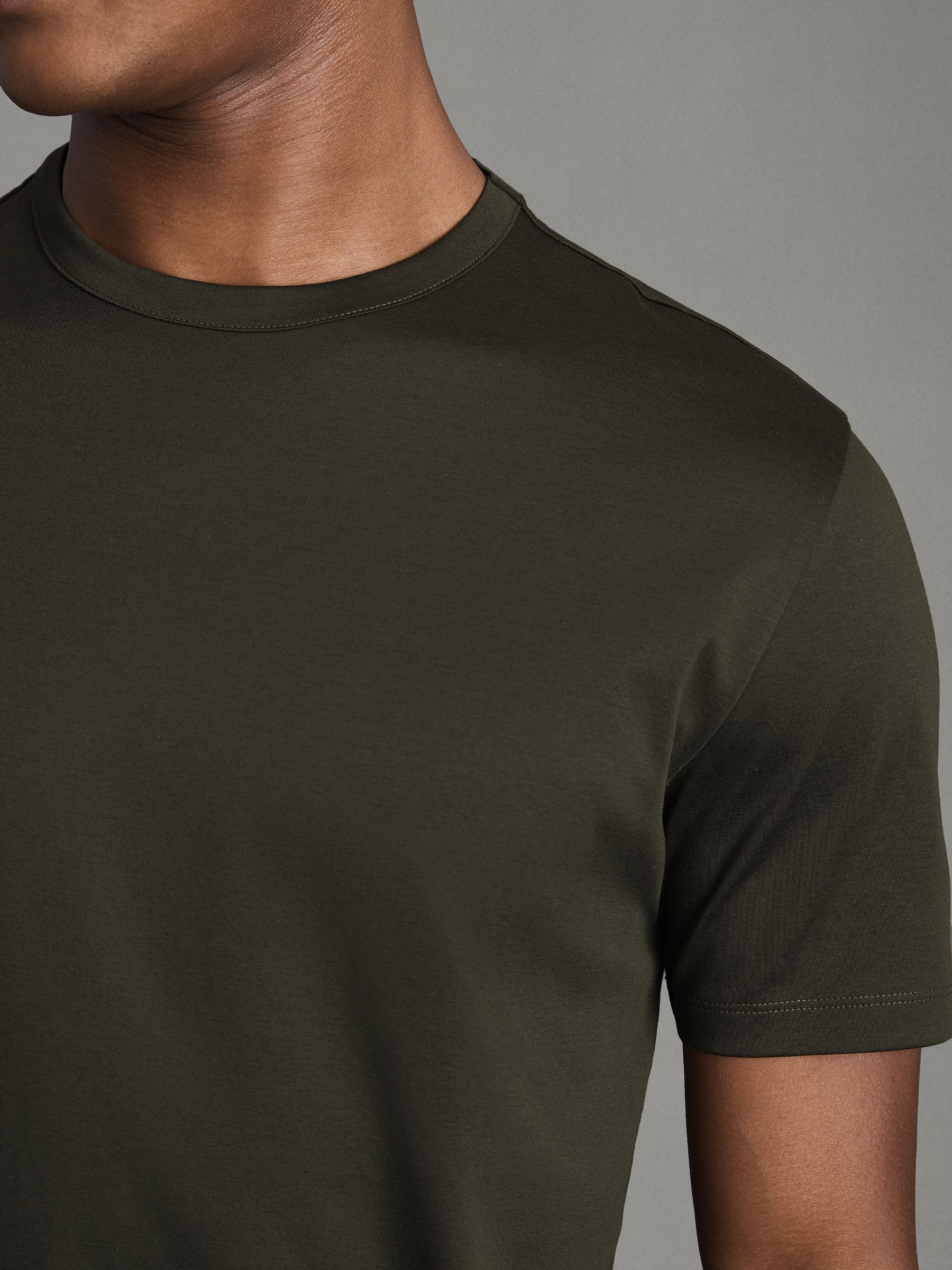Mercerised Cotton Crew Neck T-Shirt in Dark Olive - Image 4 of 5