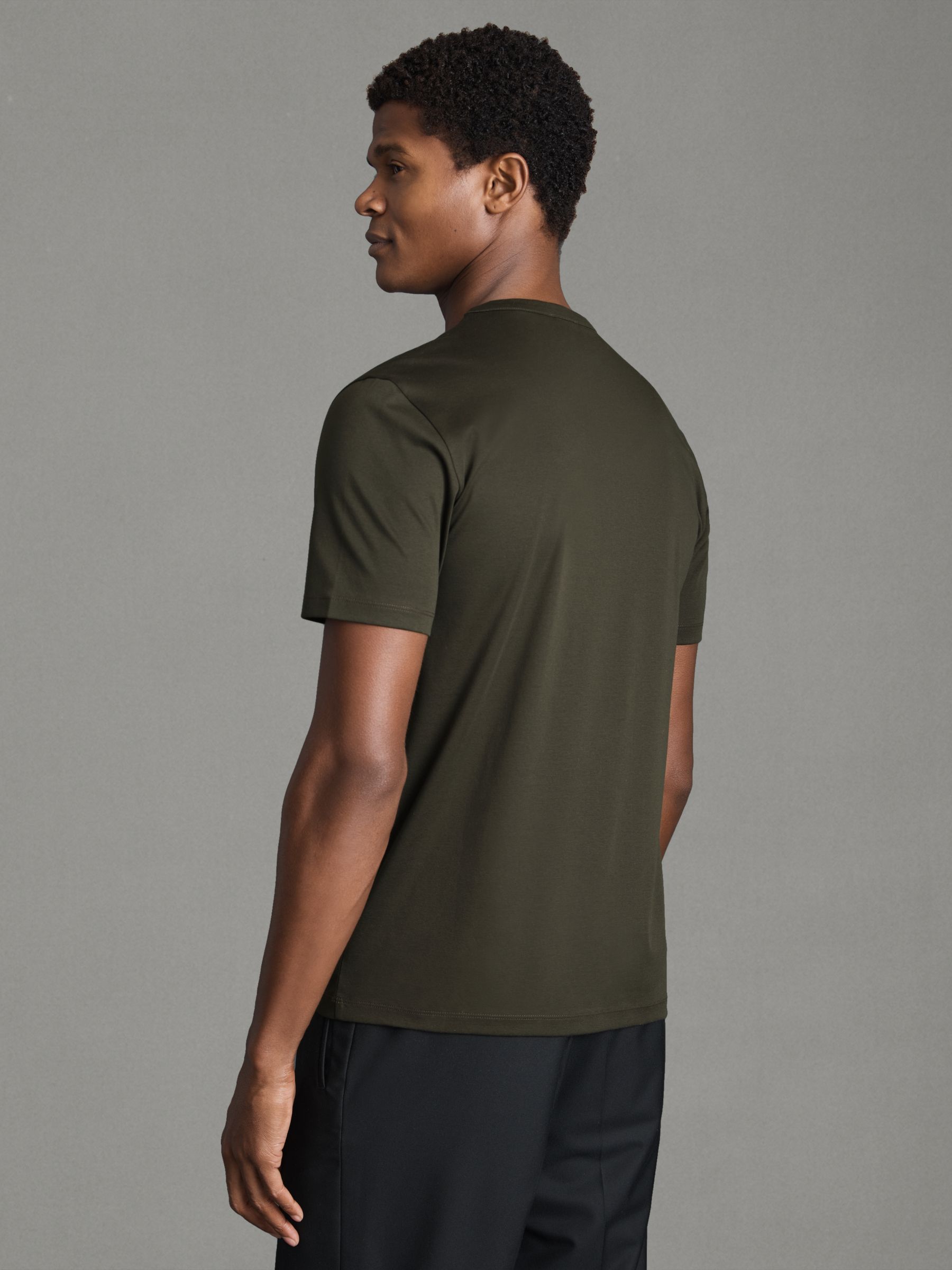 Mercerised Cotton Crew Neck T-Shirt in Dark Olive - Image 5 of 5