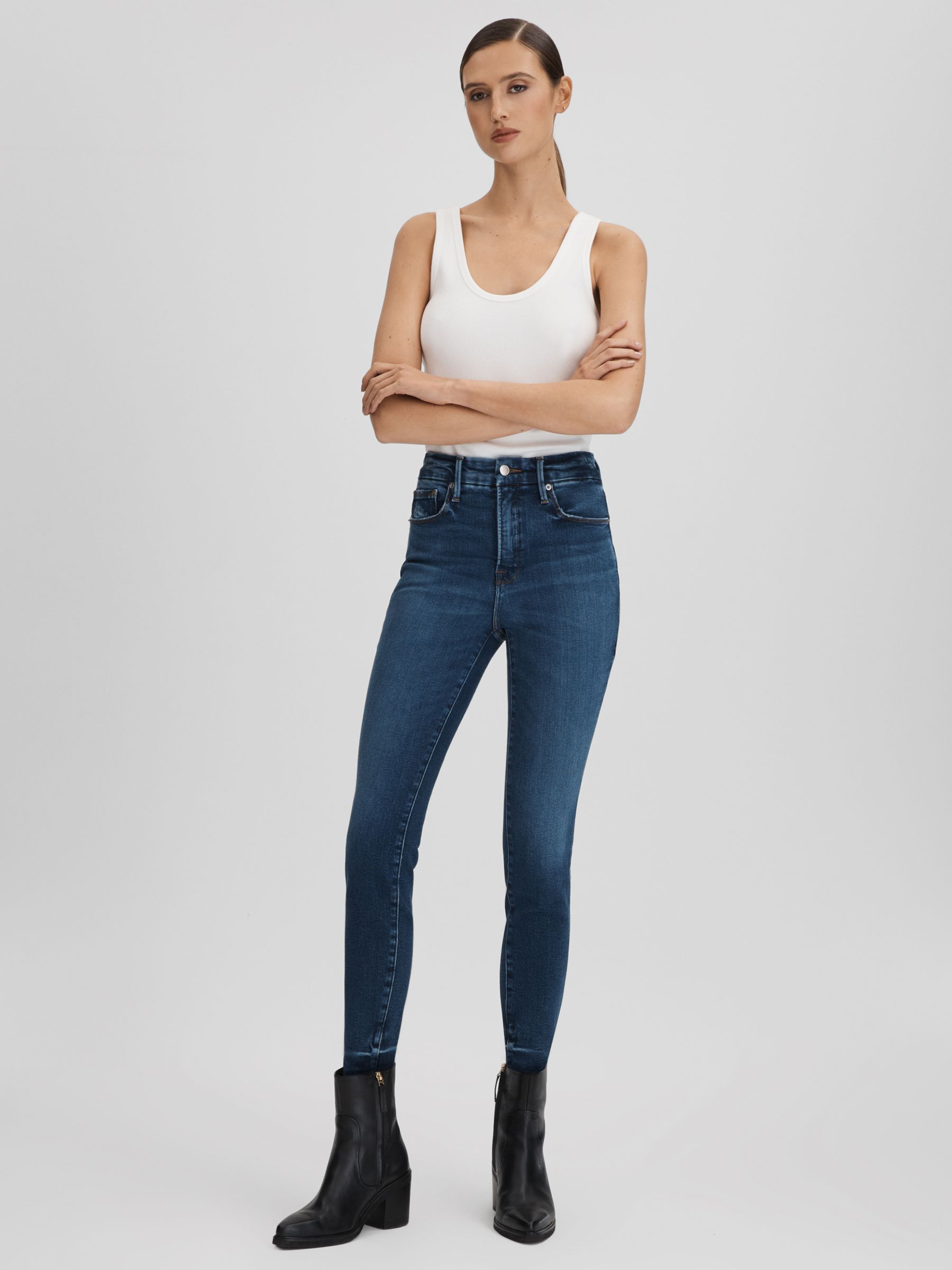 Good American Distressed Skinny Jeans in Indigo - Image 3 of 8