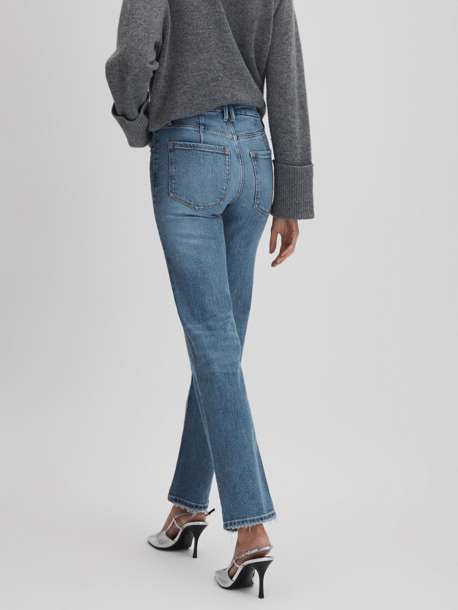Good American Distressed Straight Leg Jeans in Indigo - Image 5 of 6