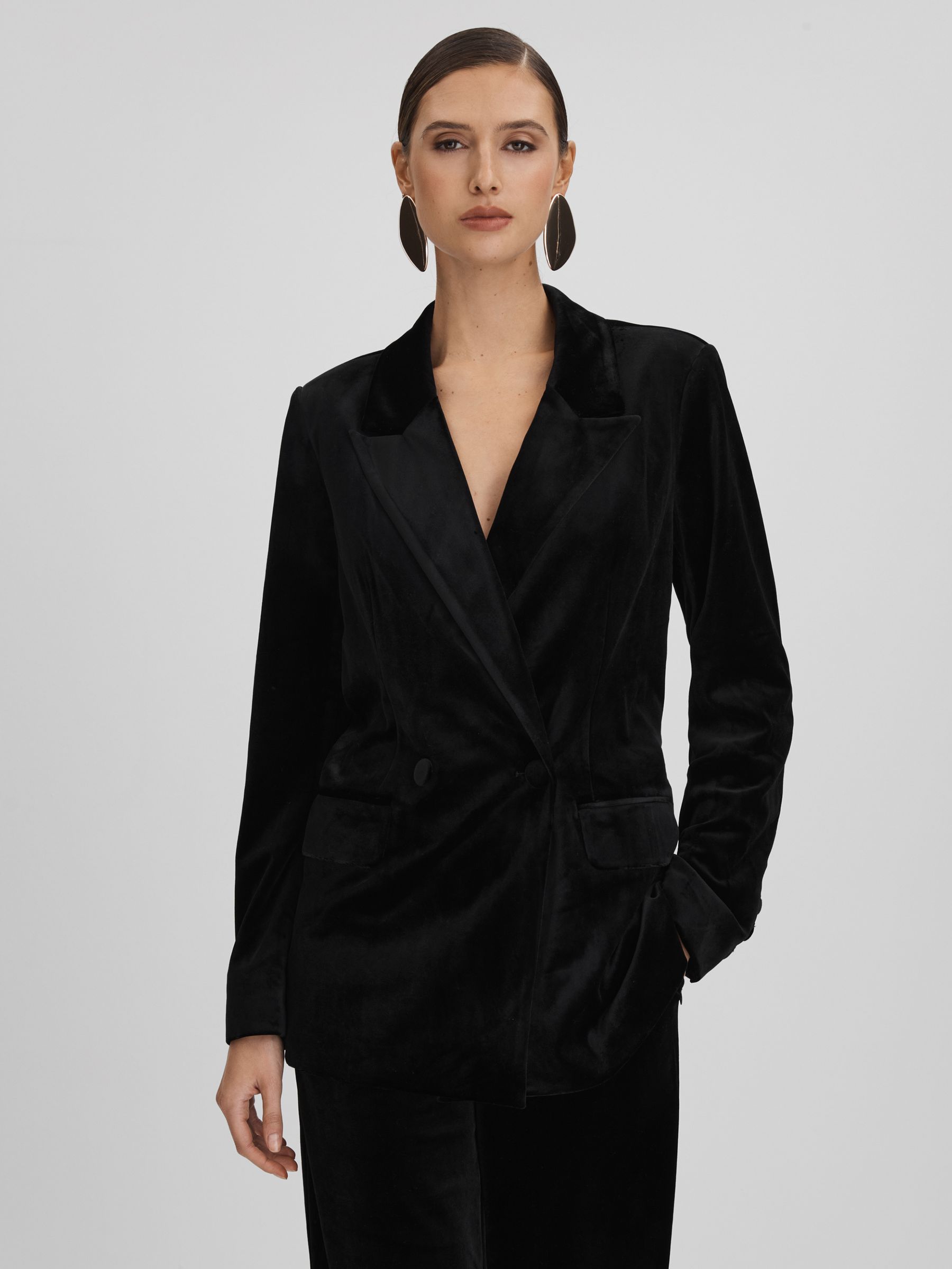 Good American Velvet Double Breasted Suit Blazer in Black - Image 1 of 6