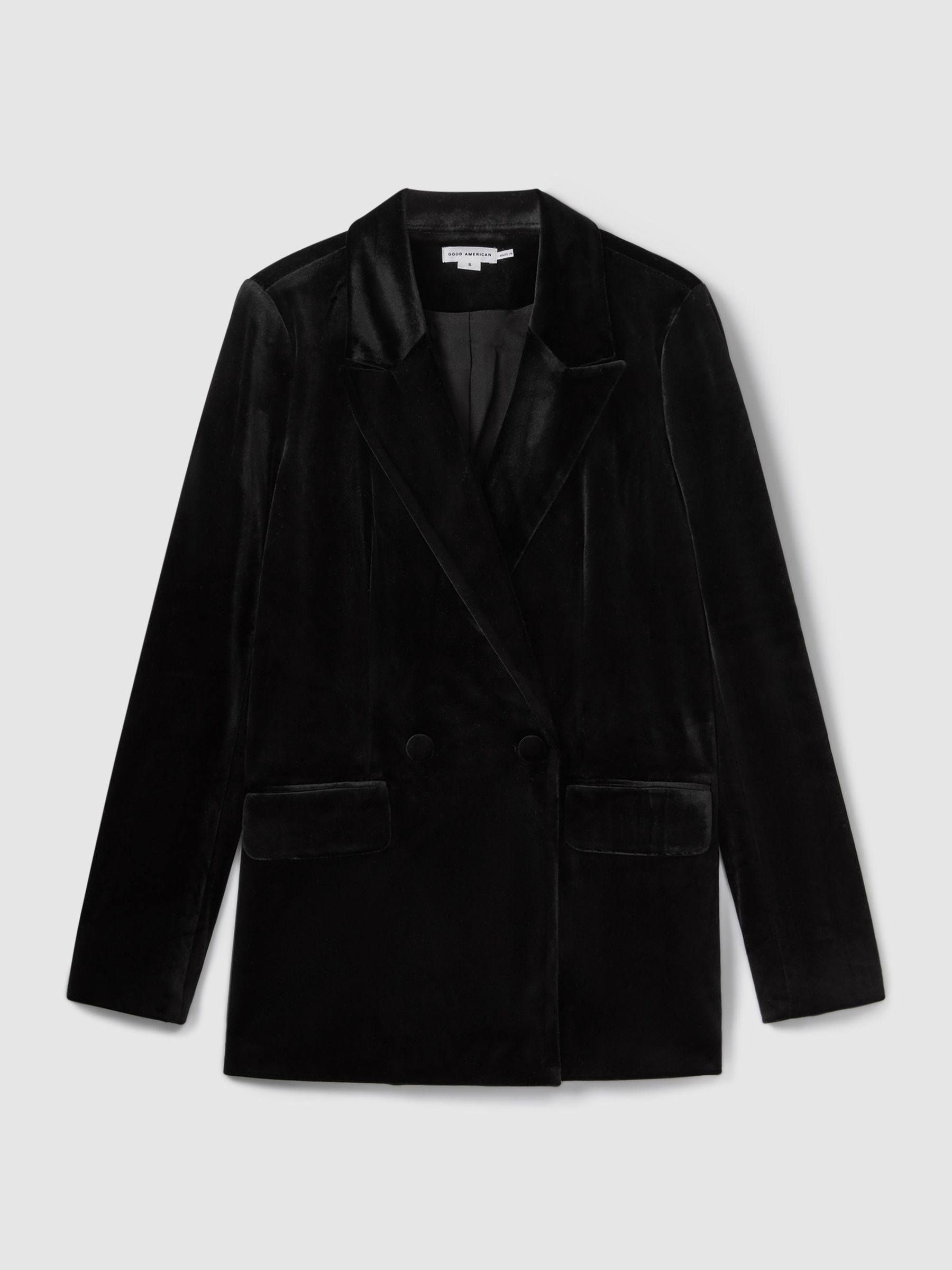 Good American Velvet Double Breasted Suit Blazer in Black - Image 2 of 6