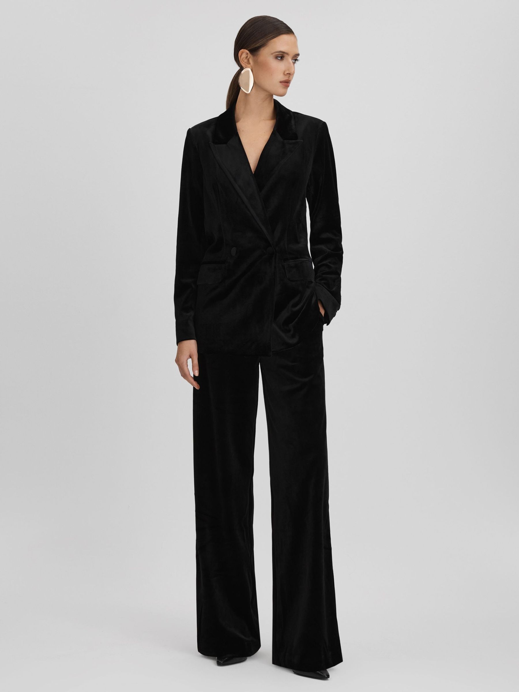 Good American Velvet Double Breasted Suit Blazer in Black - Image 3 of 6