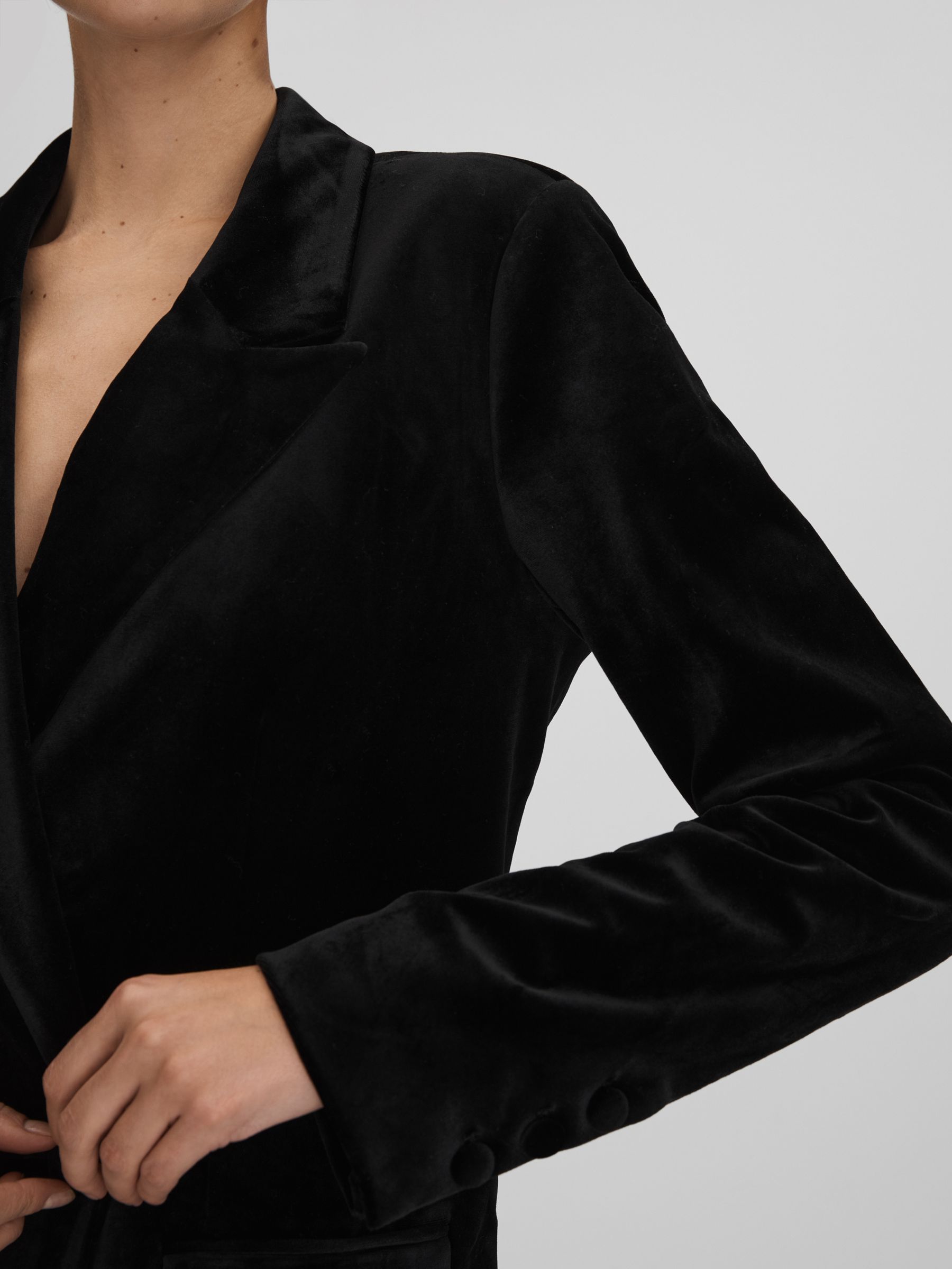 Good American Velvet Double Breasted Suit Blazer in Black - Image 4 of 6