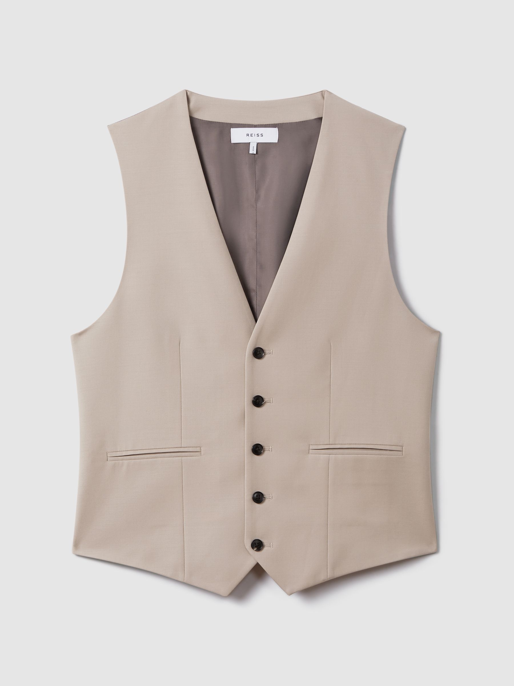 Slim Fit Wool Blend Waistcoat in Stone - Image 2 of 5