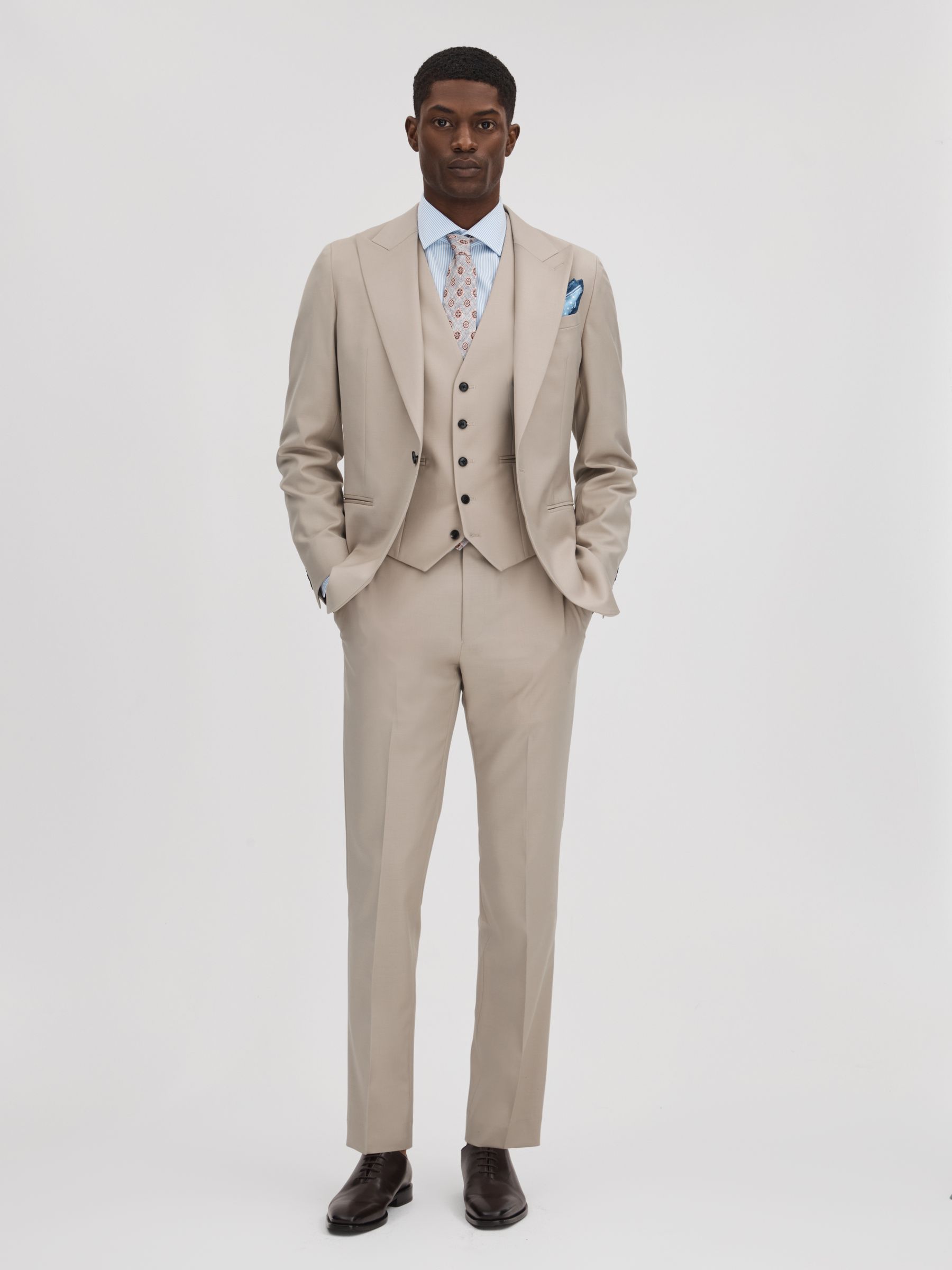 Slim Fit Wool Blend Waistcoat in Stone - Image 3 of 5