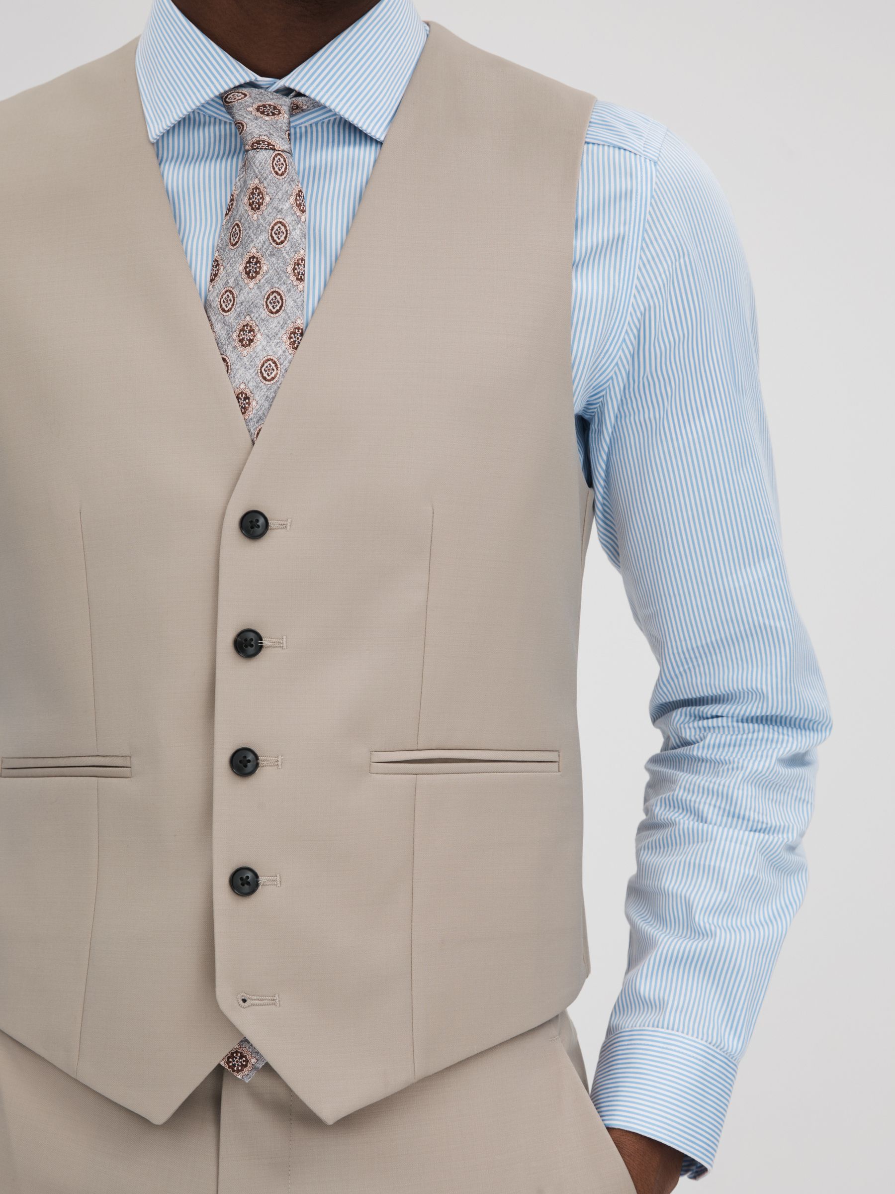 Slim Fit Wool Blend Waistcoat in Stone - Image 4 of 5