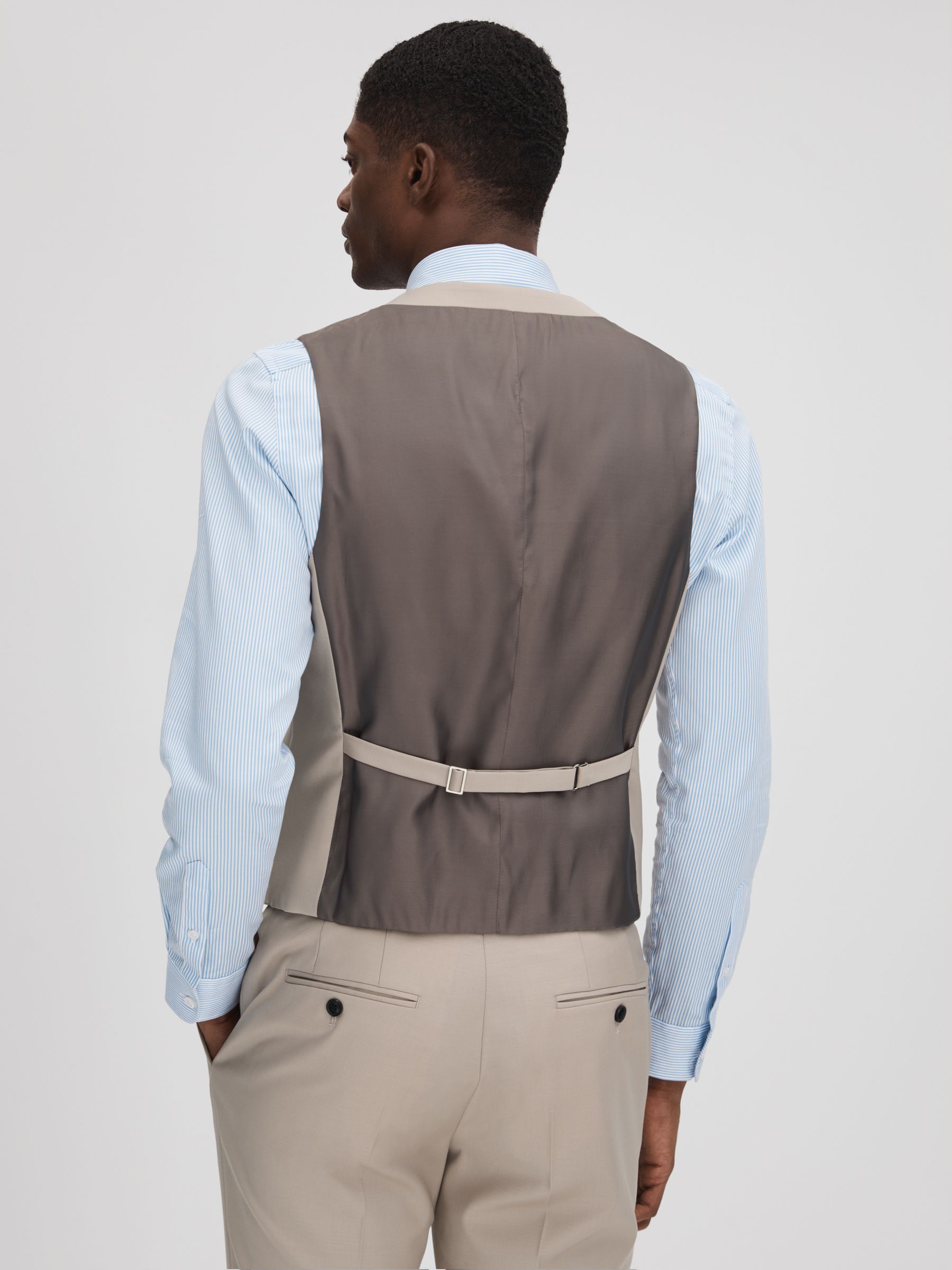 Slim Fit Wool Blend Waistcoat in Stone - Image 5 of 5