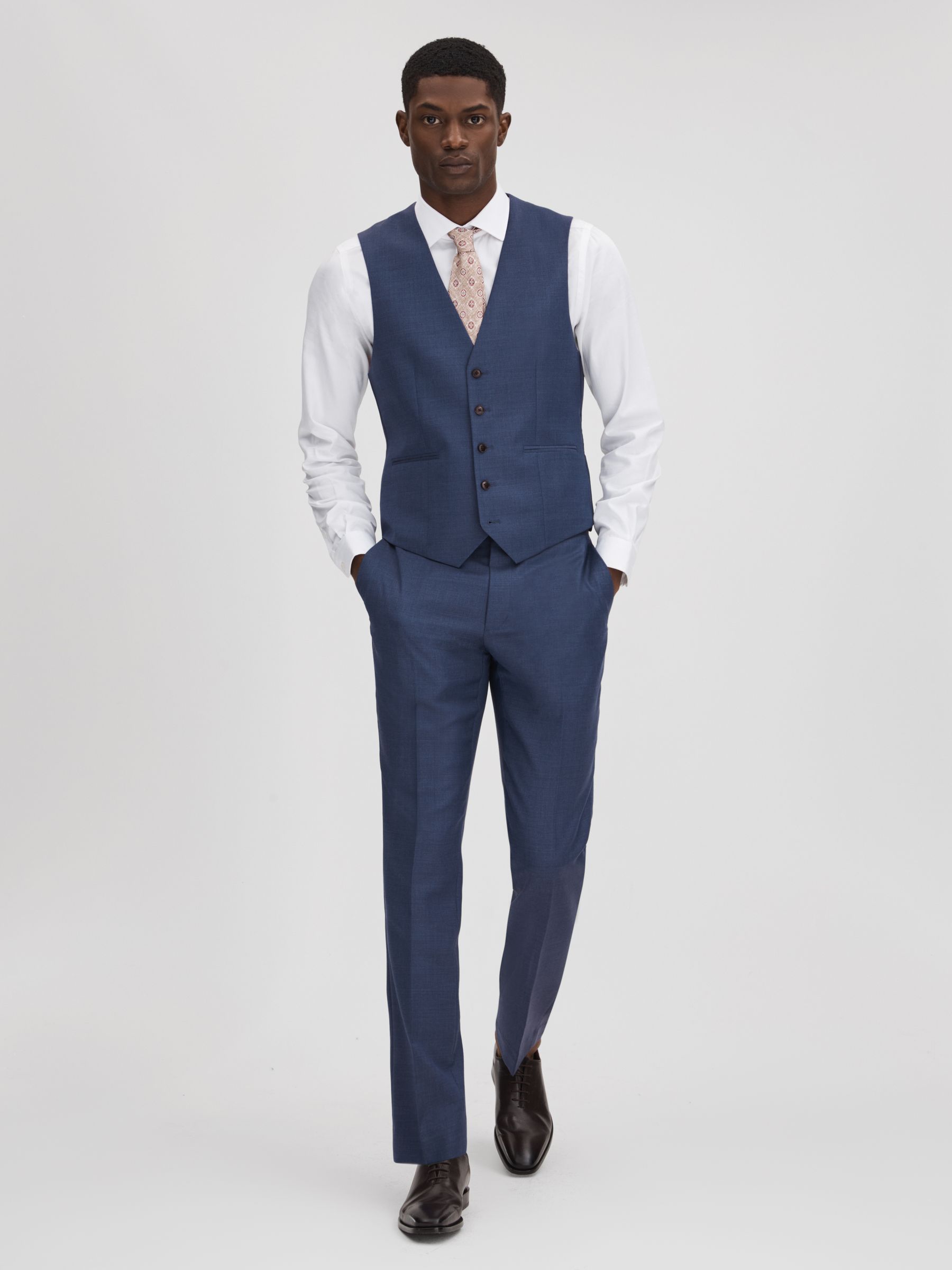 Slim Fit Wool Waistcoat in Bright Blue - Image 3 of 5
