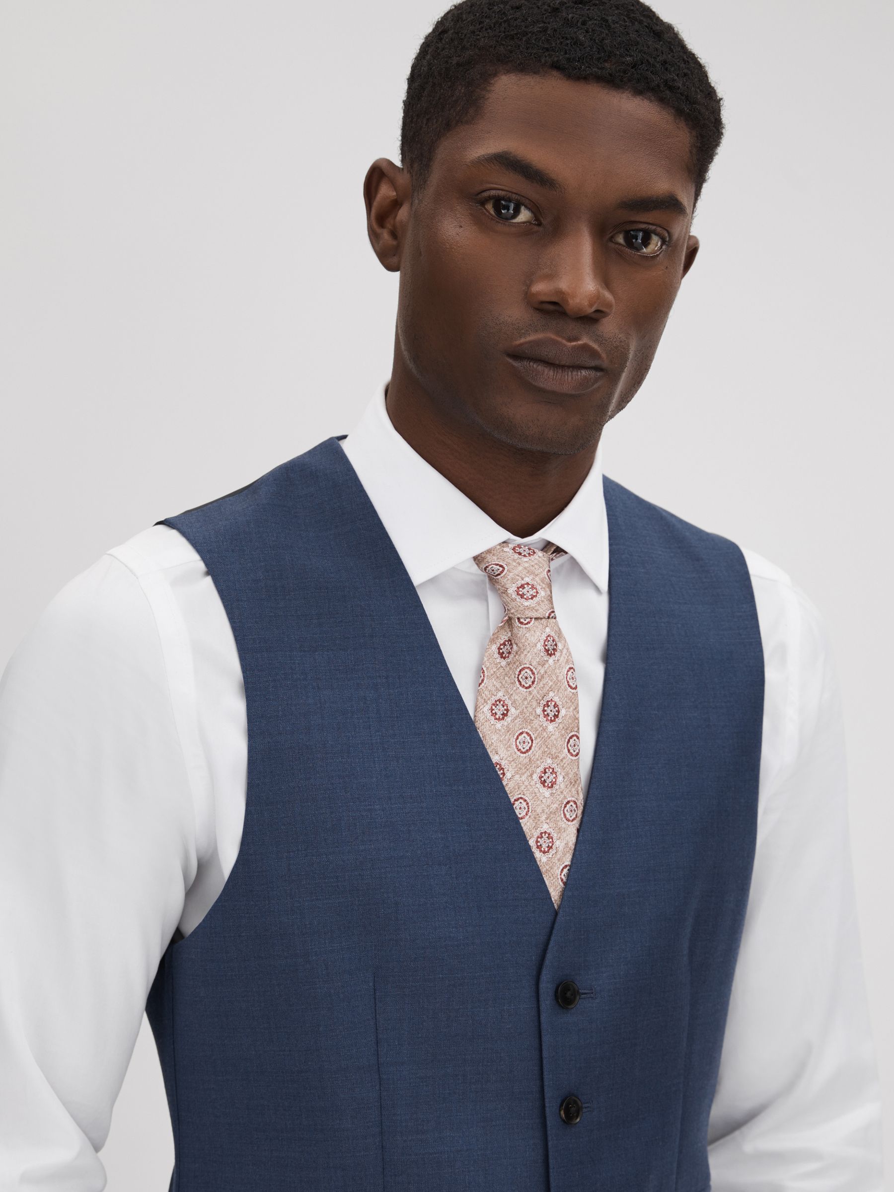 Slim Fit Wool Waistcoat in Bright Blue - Image 4 of 5