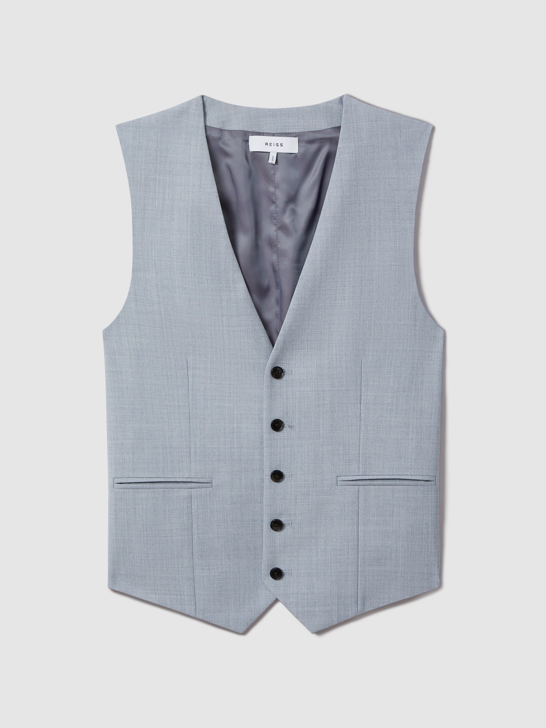 Slim Fit Wool Waistcoat in Soft Blue - Image 2 of 5