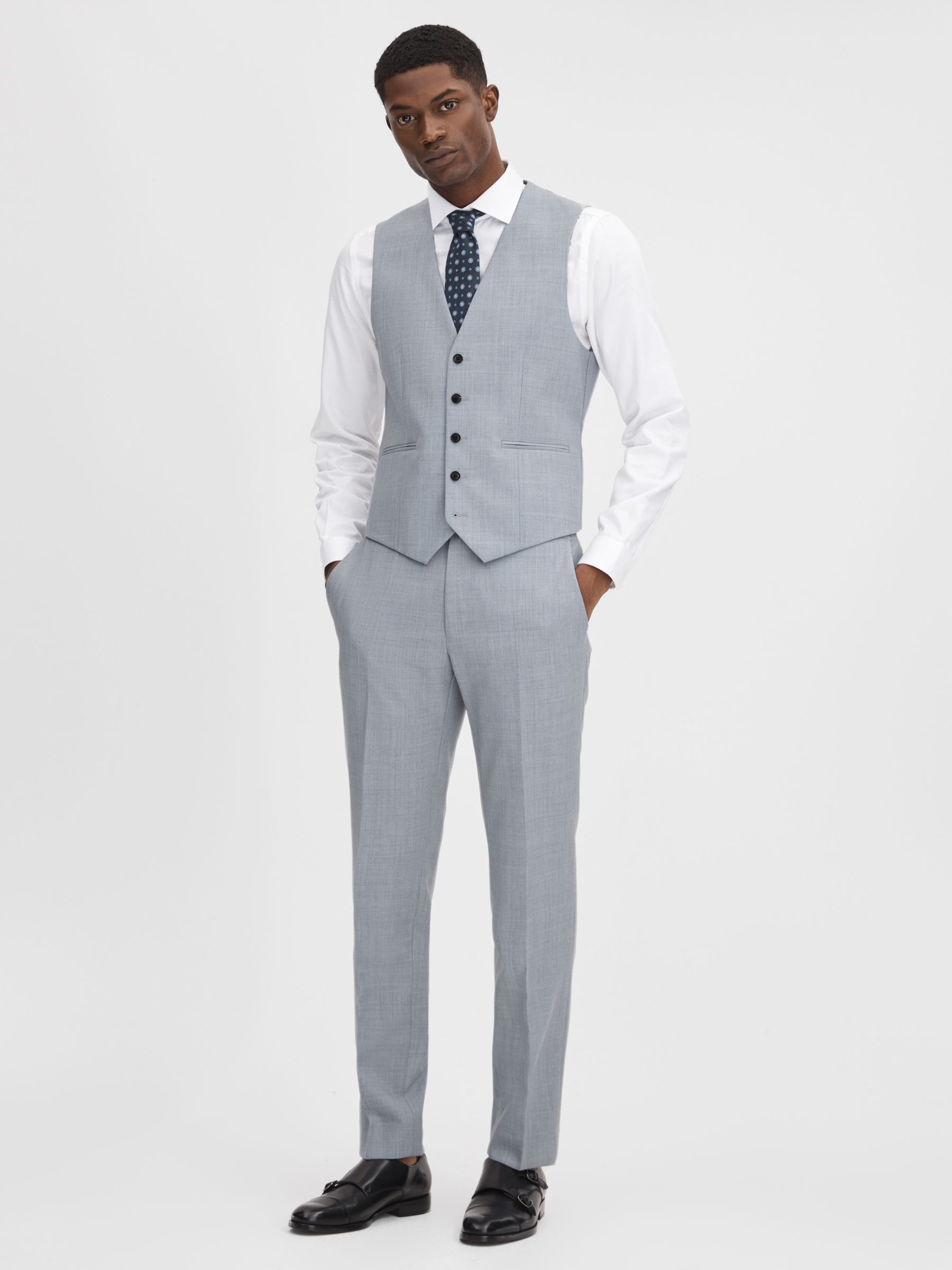 Slim Fit Wool Waistcoat in Soft Blue - Image 3 of 5