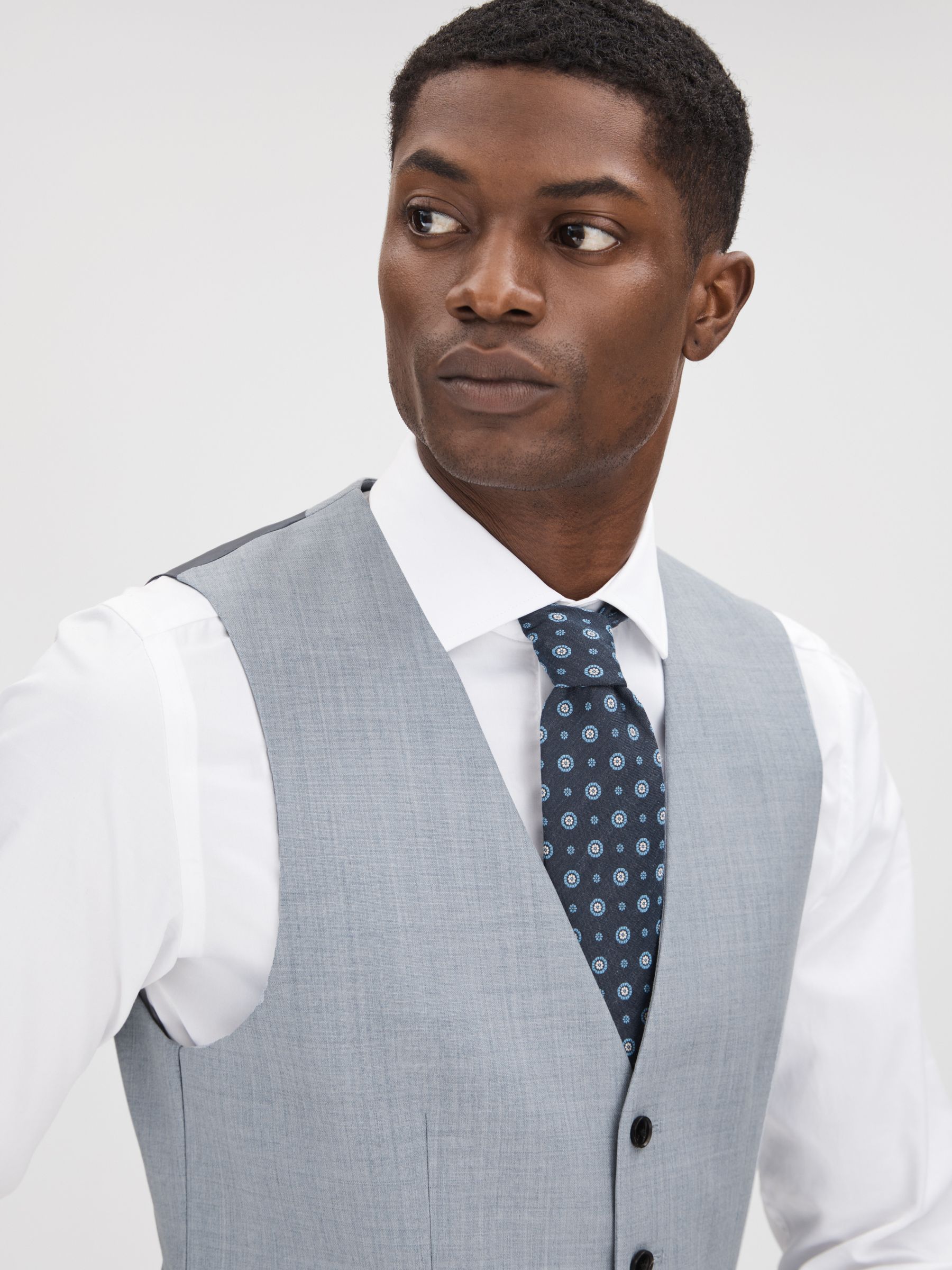 Slim Fit Wool Waistcoat in Soft Blue - Image 4 of 5