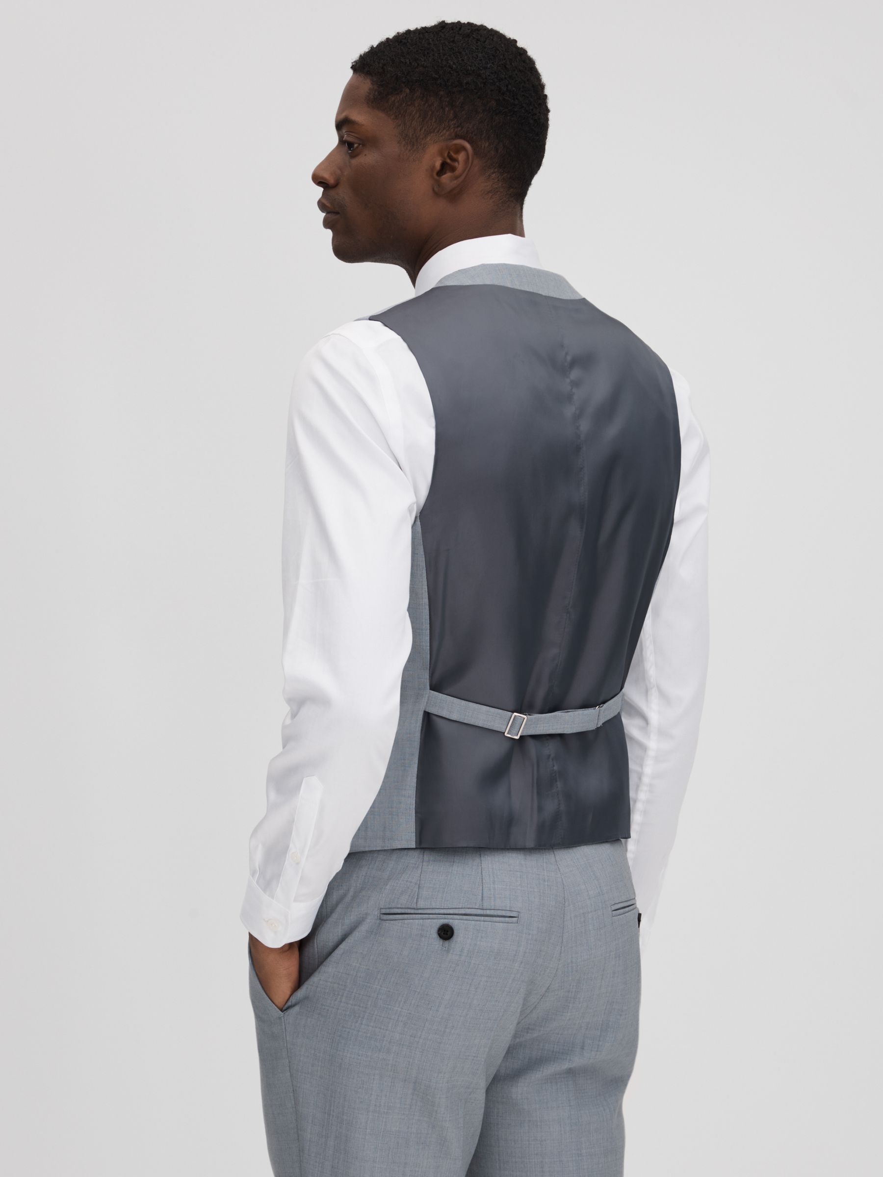 Slim Fit Wool Waistcoat in Soft Blue - Image 5 of 5