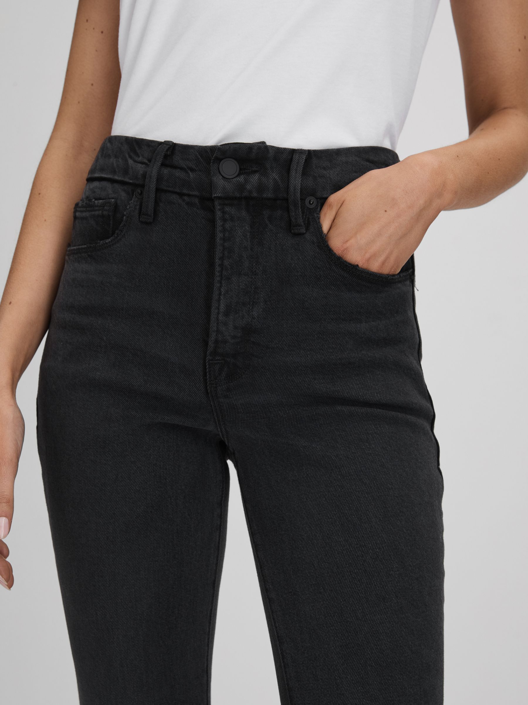 Good American Distressed Hem Bootcut Jeans in Black - Image 4 of 5