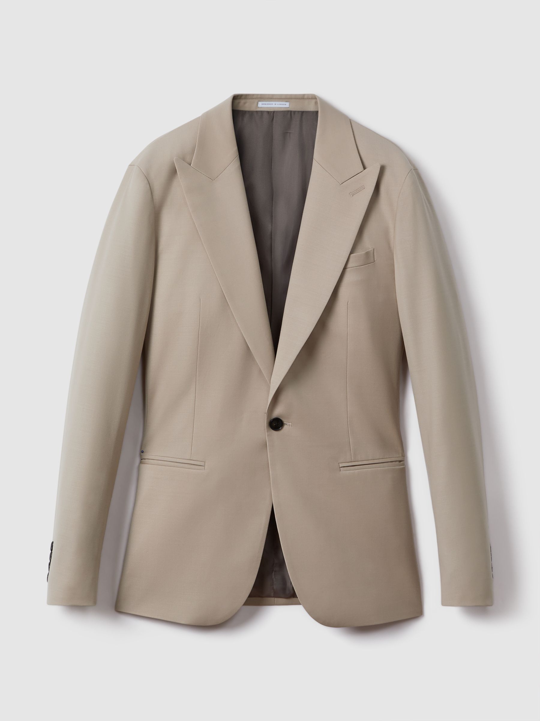 Slim Fit Wool Blend Single Breasted Blazer in Stone - Image 2 of 7