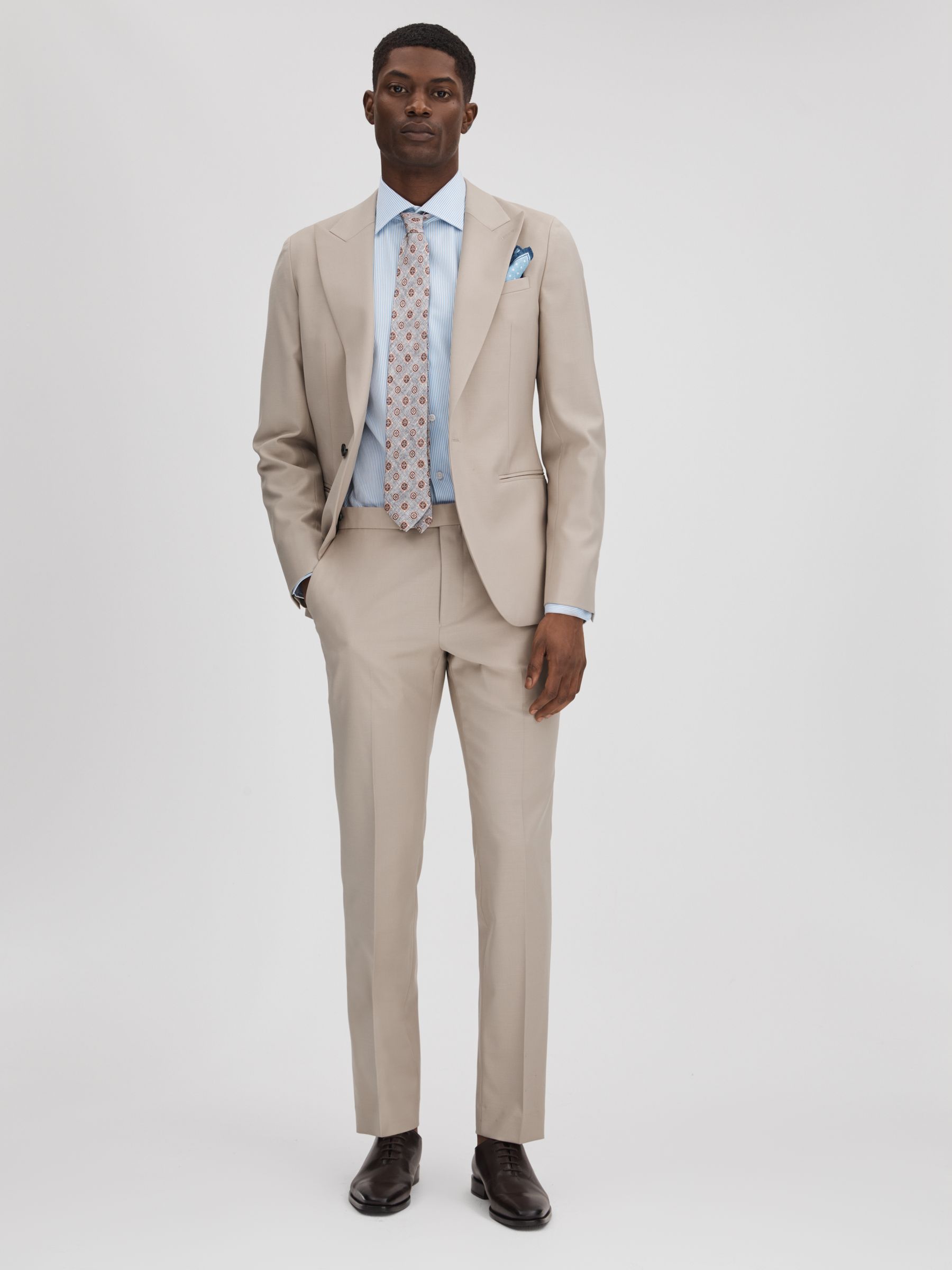 Slim Fit Wool Blend Single Breasted Blazer in Stone - Image 3 of 7