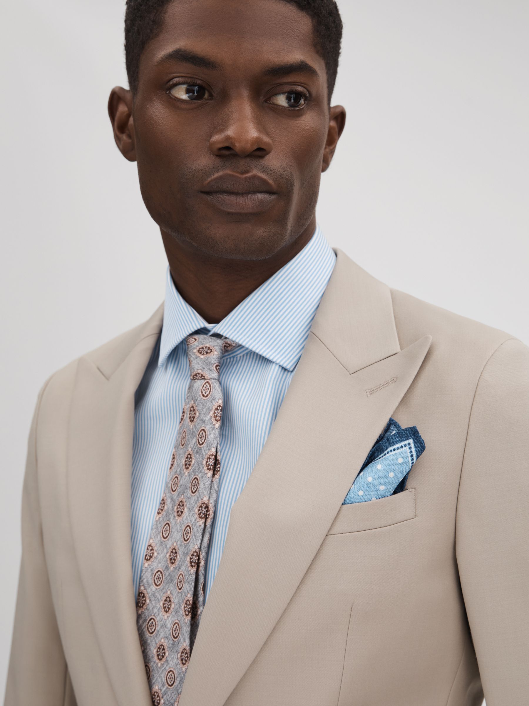 Slim Fit Wool Blend Single Breasted Blazer in Stone - Image 4 of 7