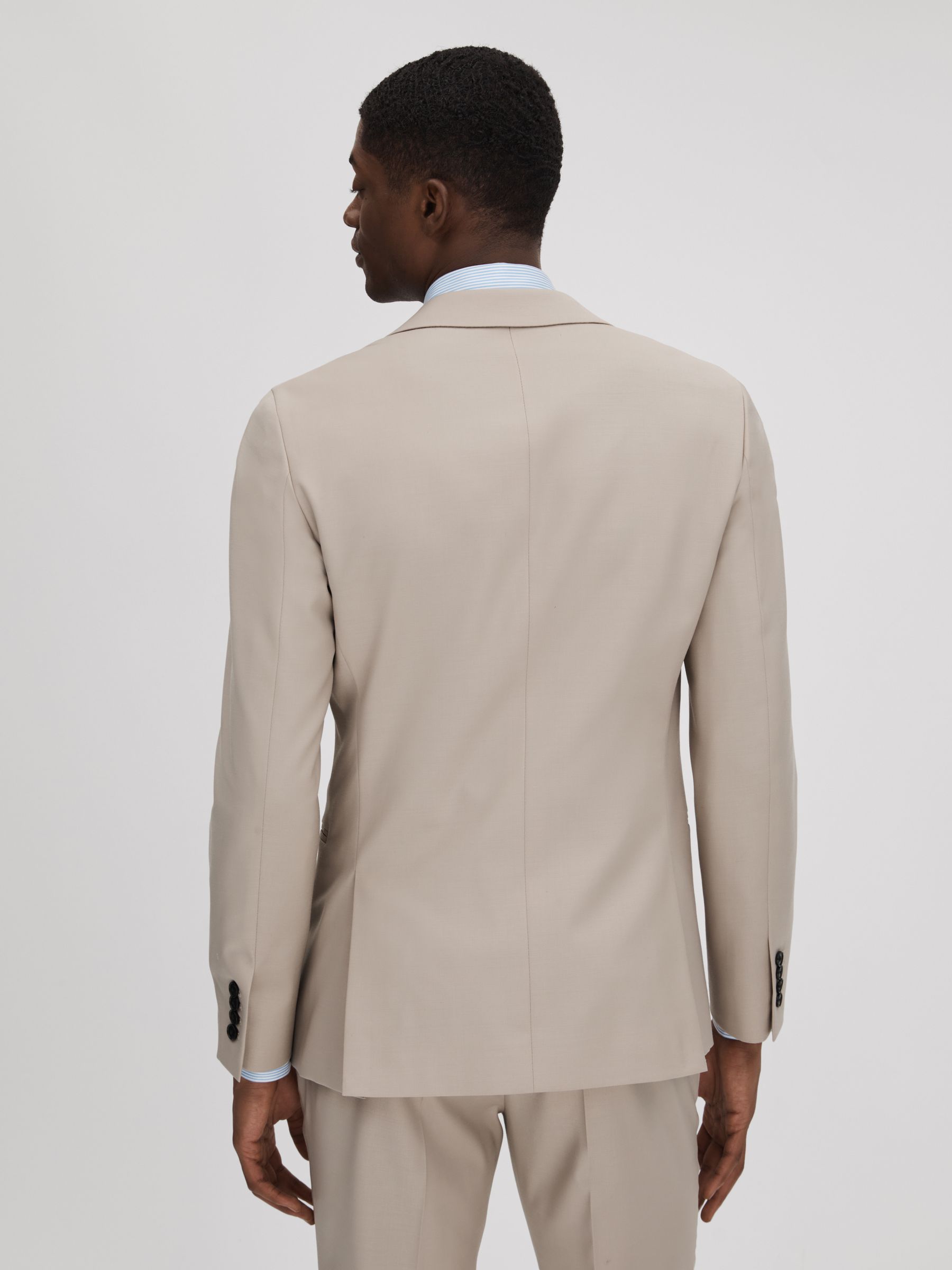 Slim Fit Wool Blend Single Breasted Blazer in Stone - Image 5 of 7