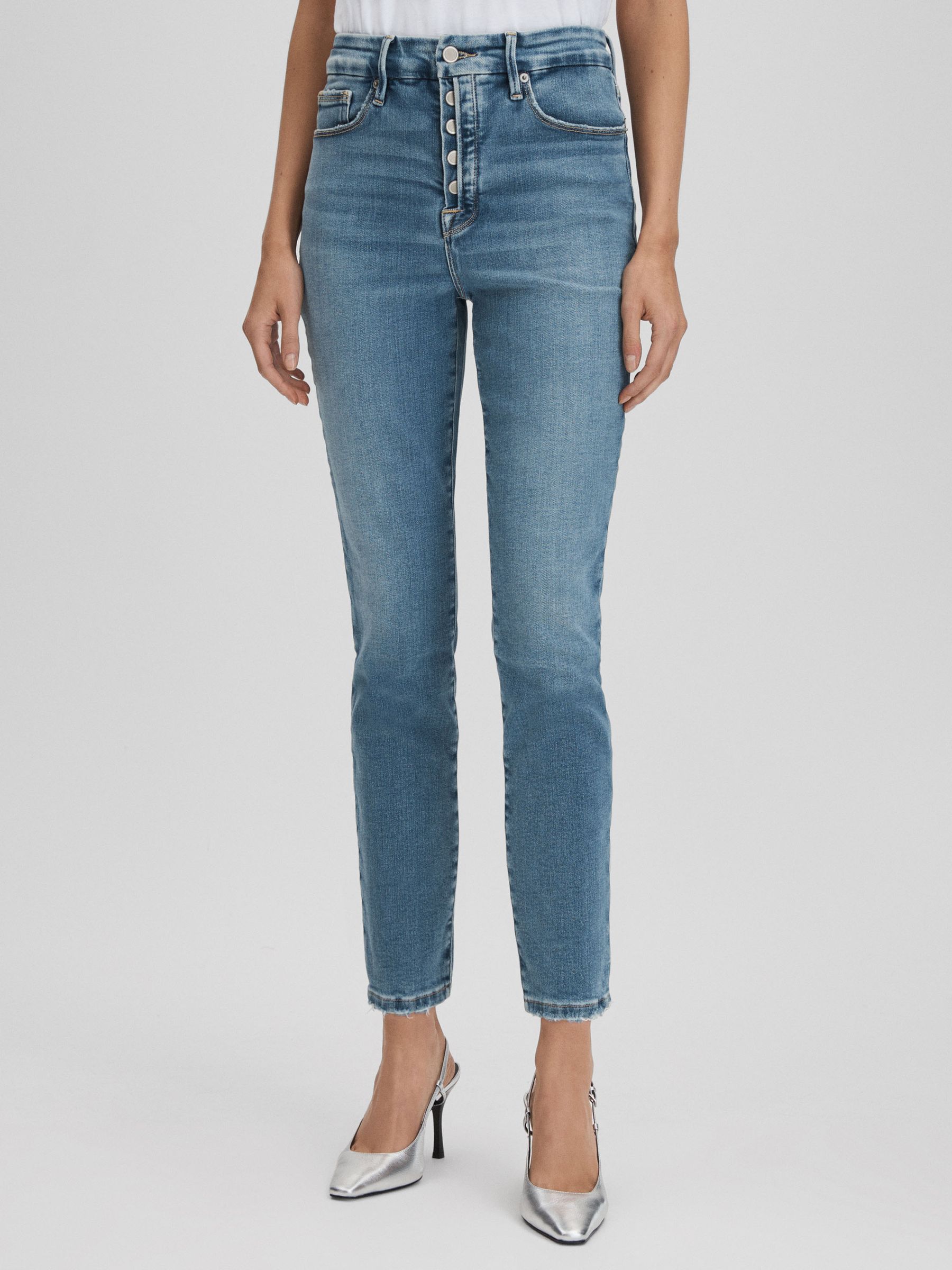 Good American Exposed Button Cropped Skinny Jeans in Indigo - Image 1 of 6