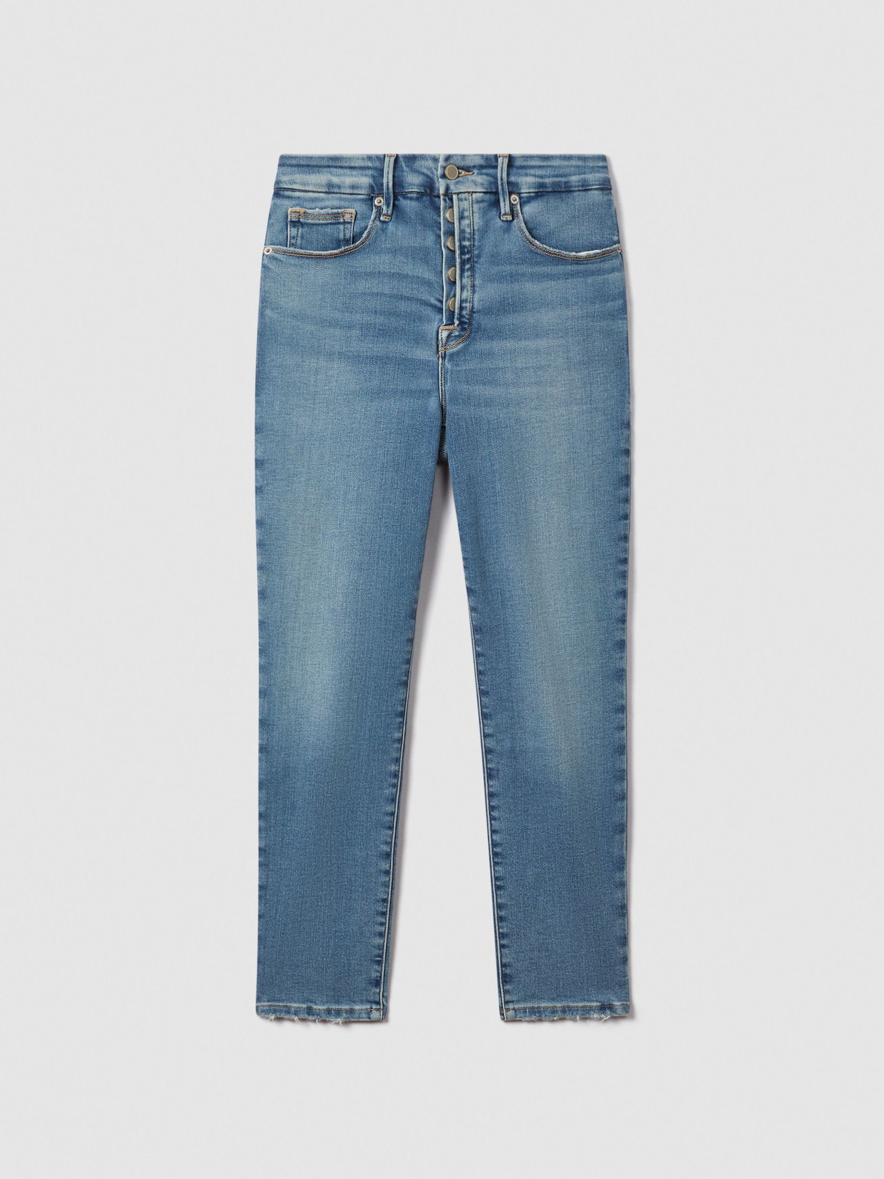 Good American Exposed Button Cropped Skinny Jeans in Indigo - Image 2 of 6