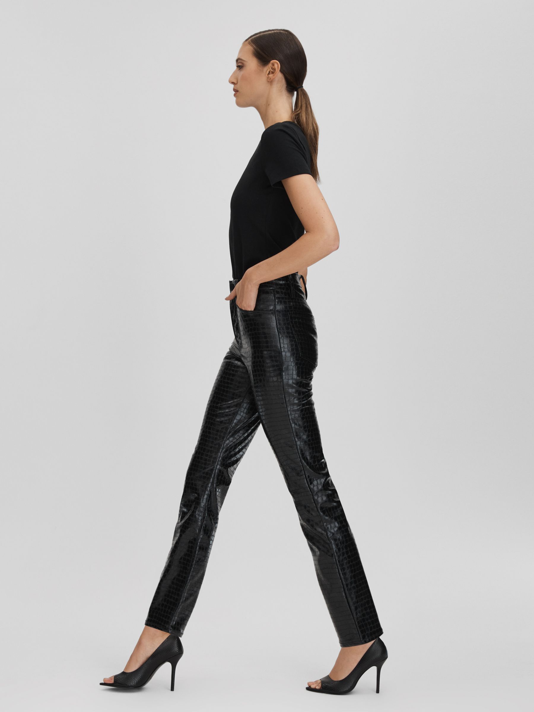 Good American Slim Fit Faux Leather Jeans in Black - Image 3 of 6