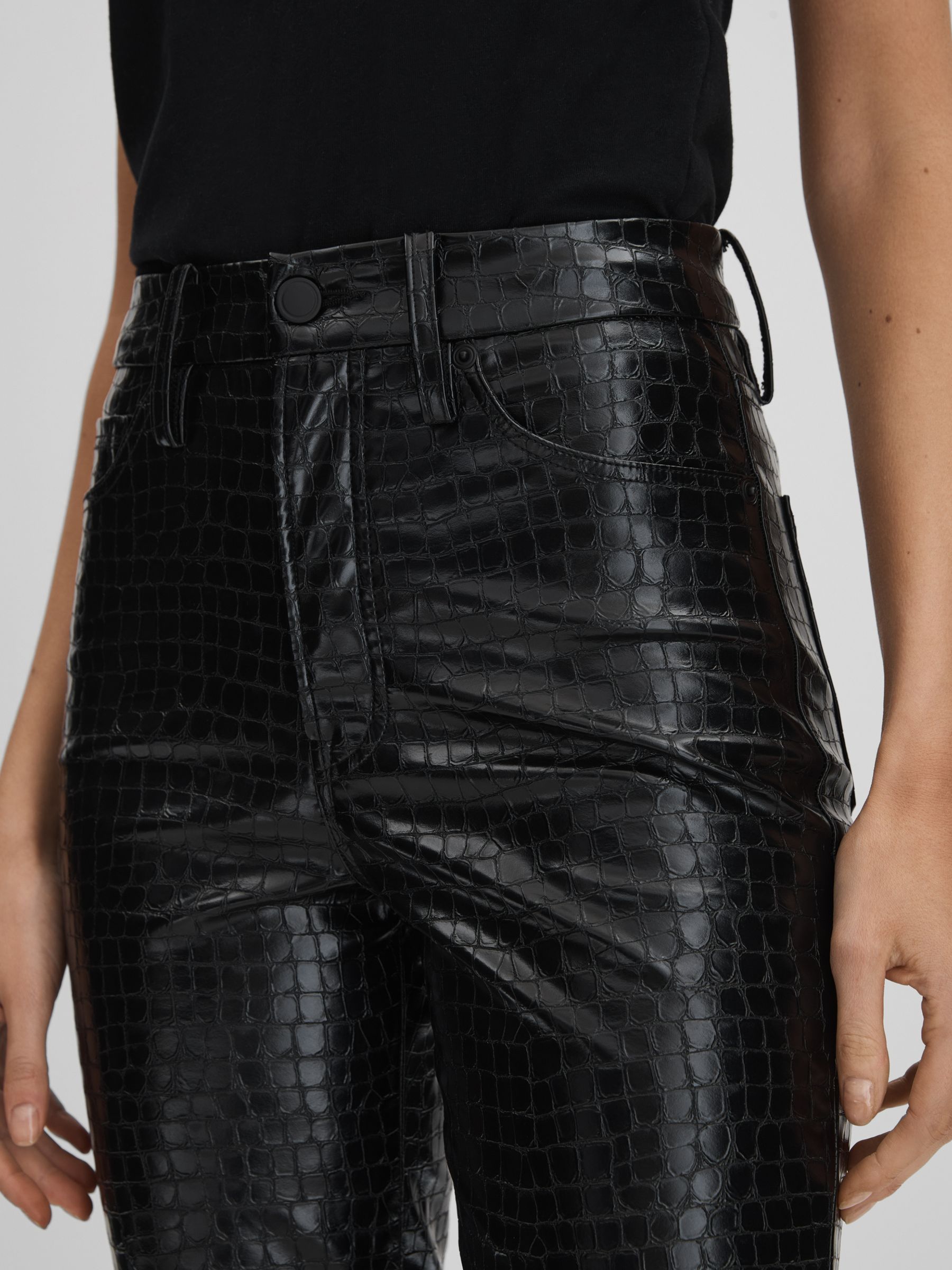 Good American Slim Fit Faux Leather Jeans in Black - Image 4 of 6