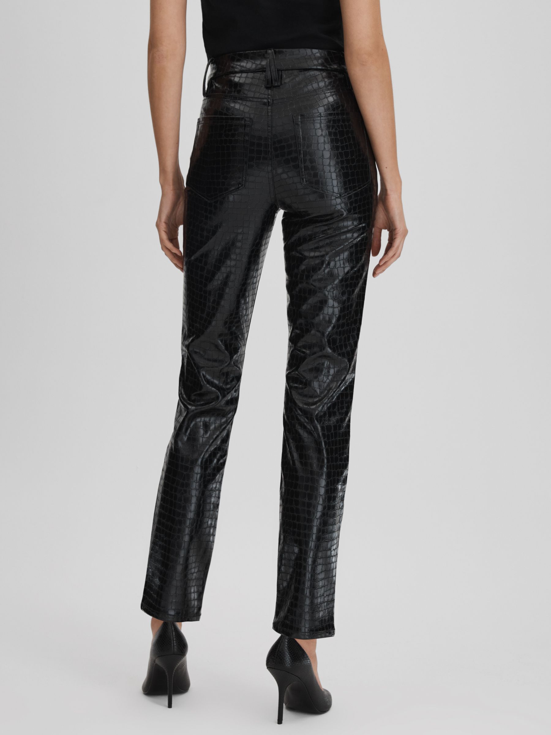 Good American Slim Fit Faux Leather Jeans in Black - Image 5 of 6