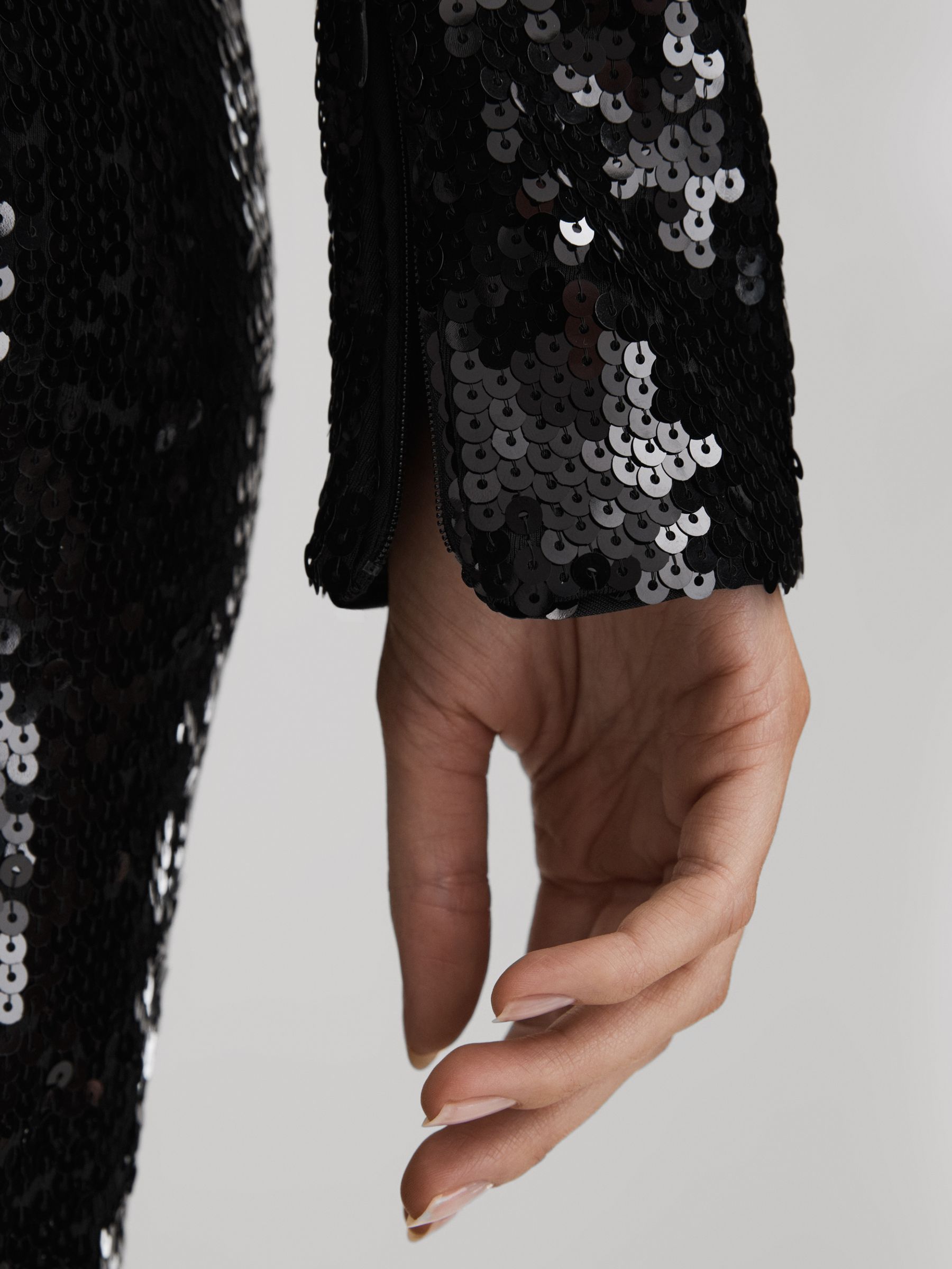 Good American Sequin Funnel Neck Maxi Dress in Black - Image 4 of 6