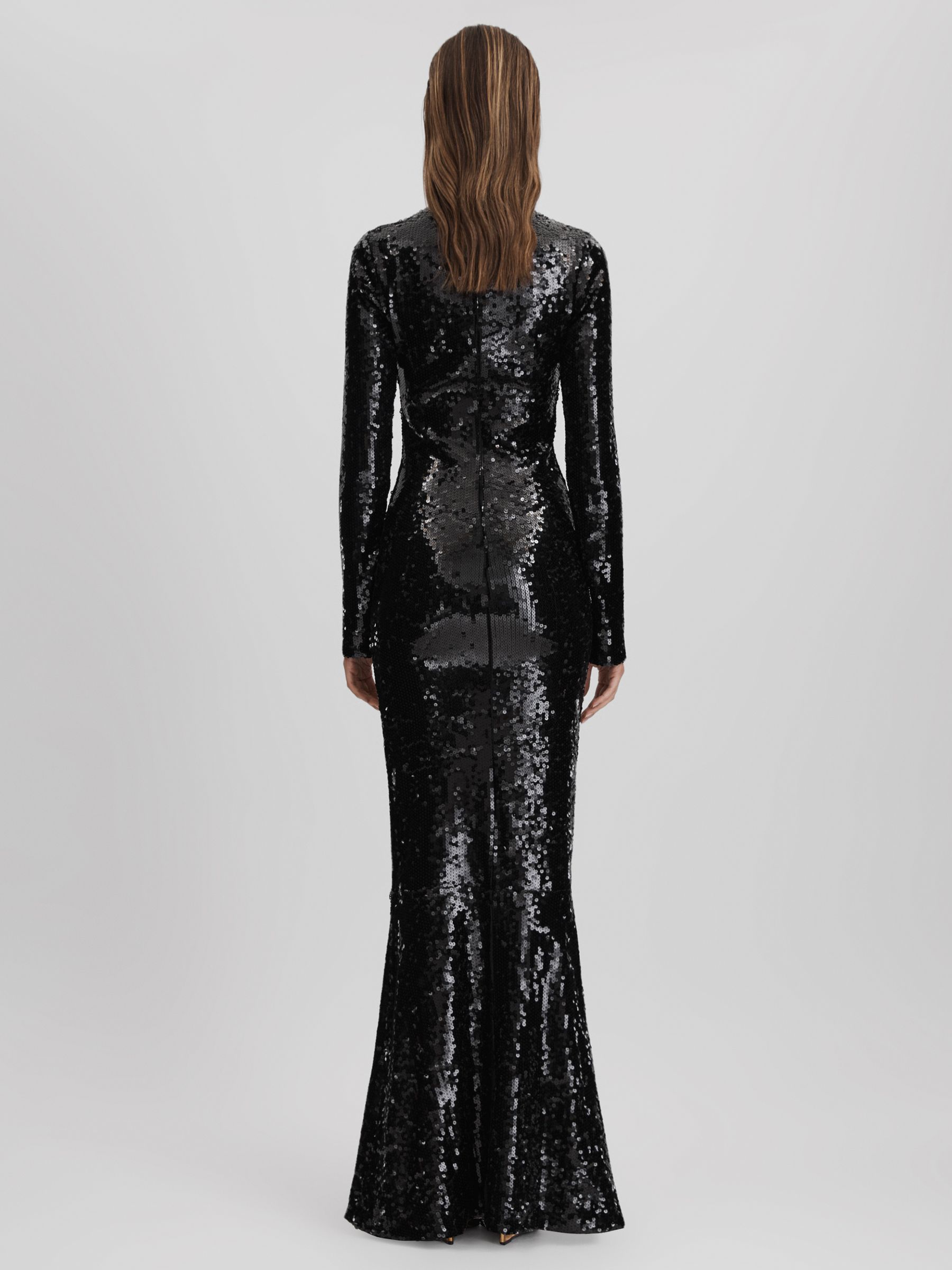 Good American Sequin Funnel Neck Maxi Dress in Black - Image 5 of 6
