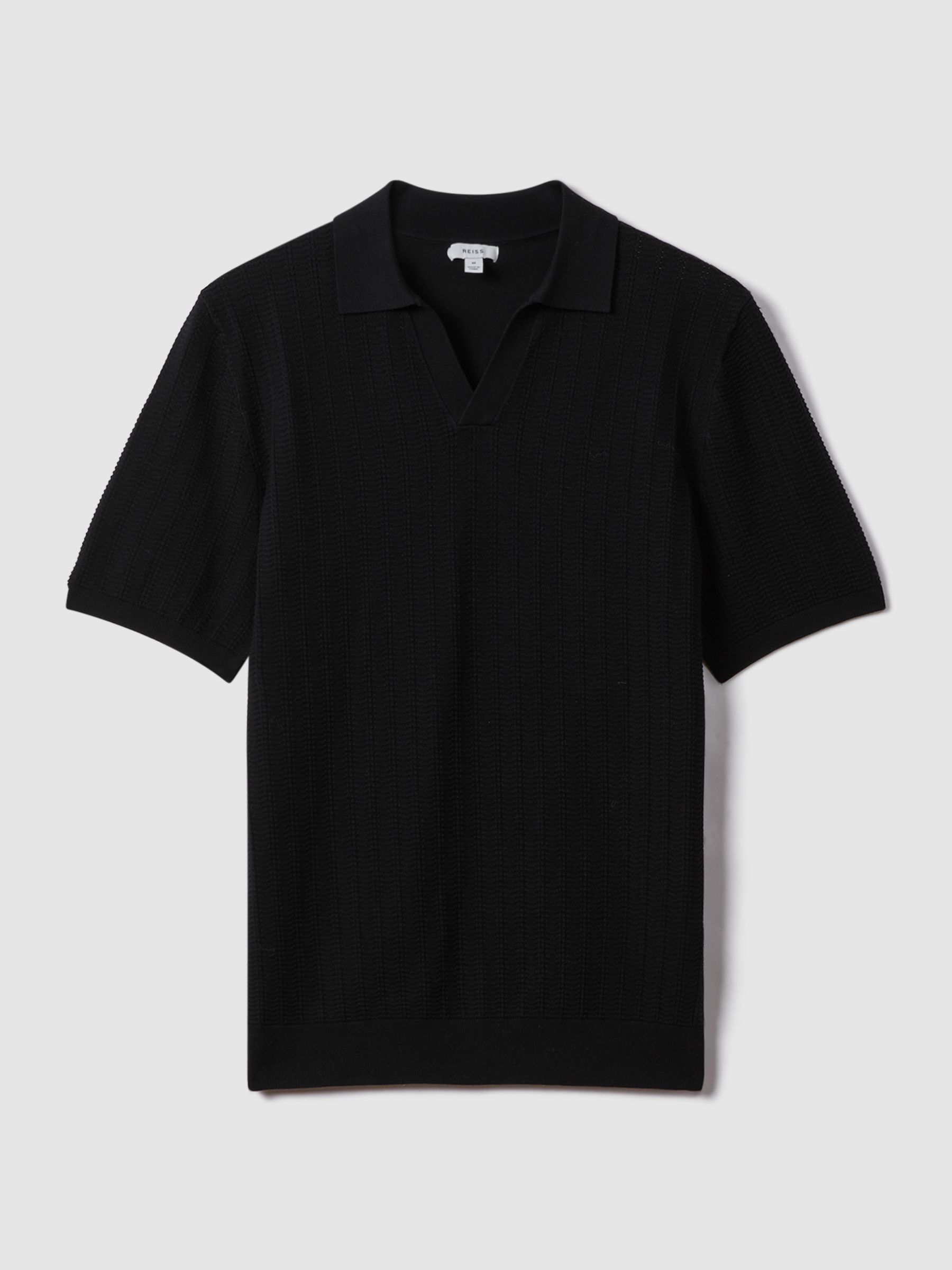 Textured Modal Blend Open Collar Shirt in Black - Image 2 of 6