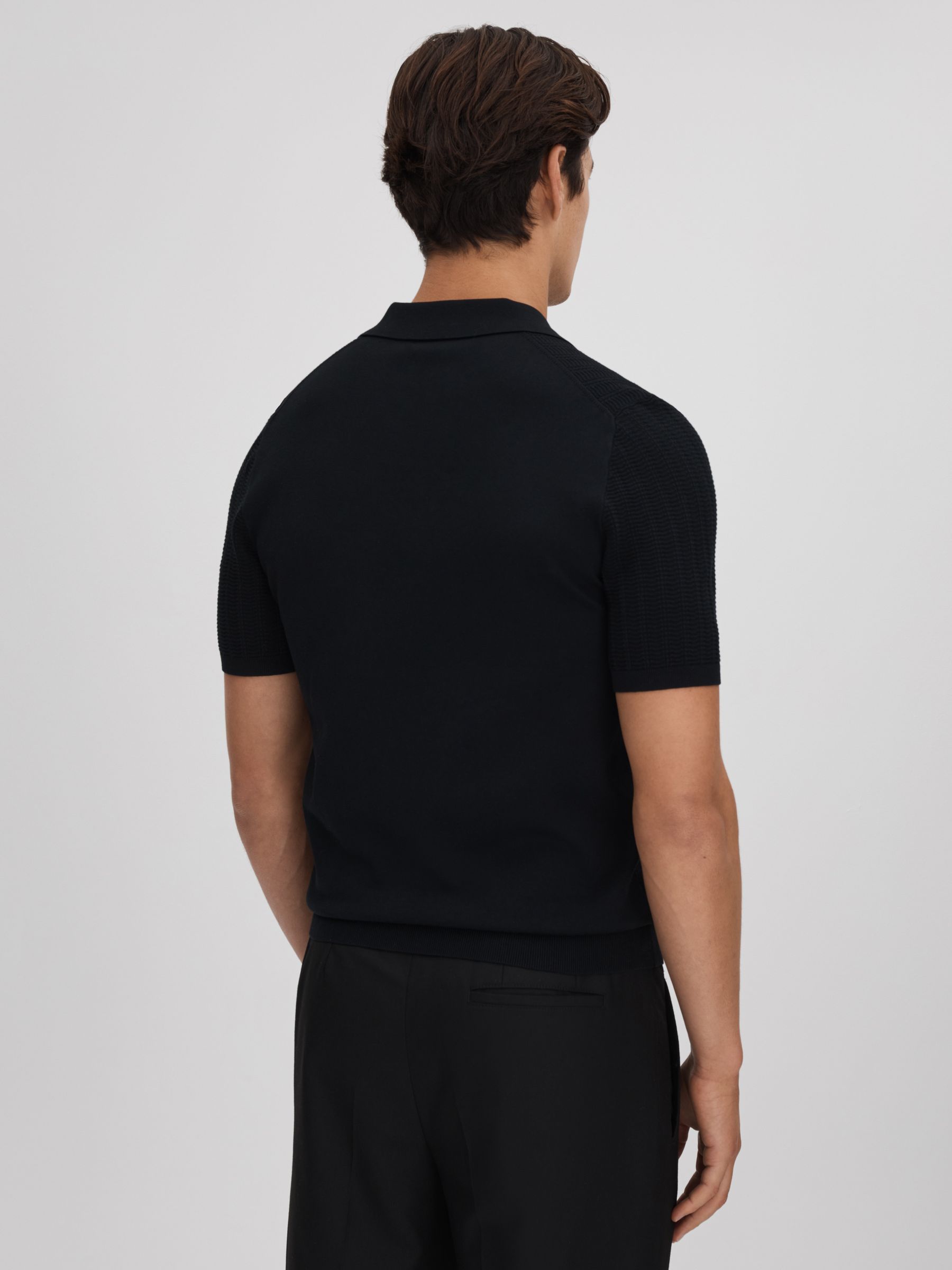 Textured Modal Blend Open Collar Shirt in Black - Image 5 of 6