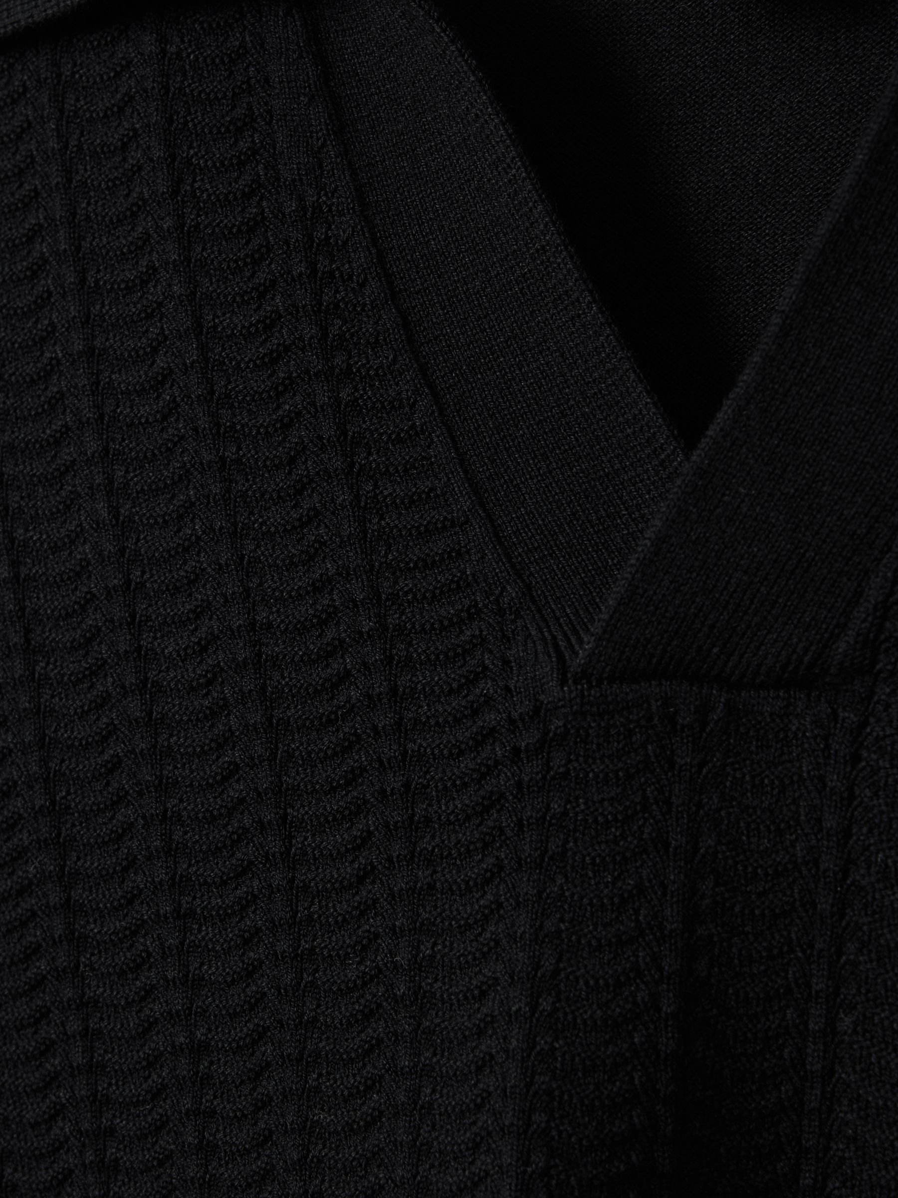 Textured Modal Blend Open Collar Shirt in Black - Image 6 of 6