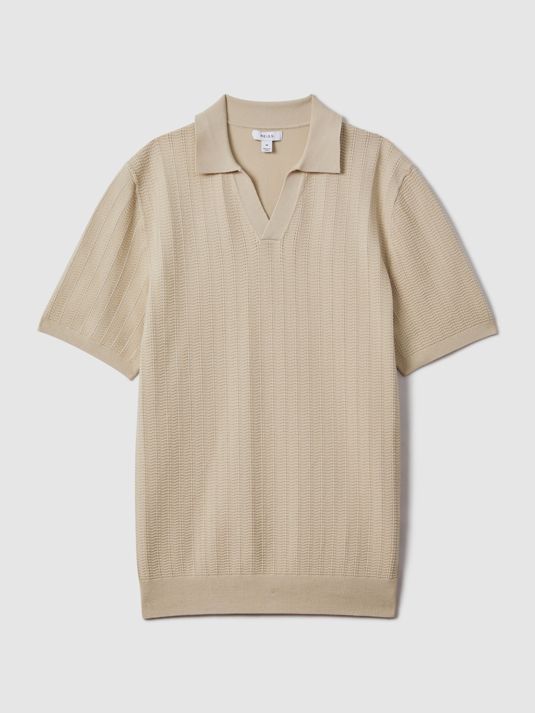Textured Modal Blend Open Collar Shirt in Stone - Image 2 of 7
